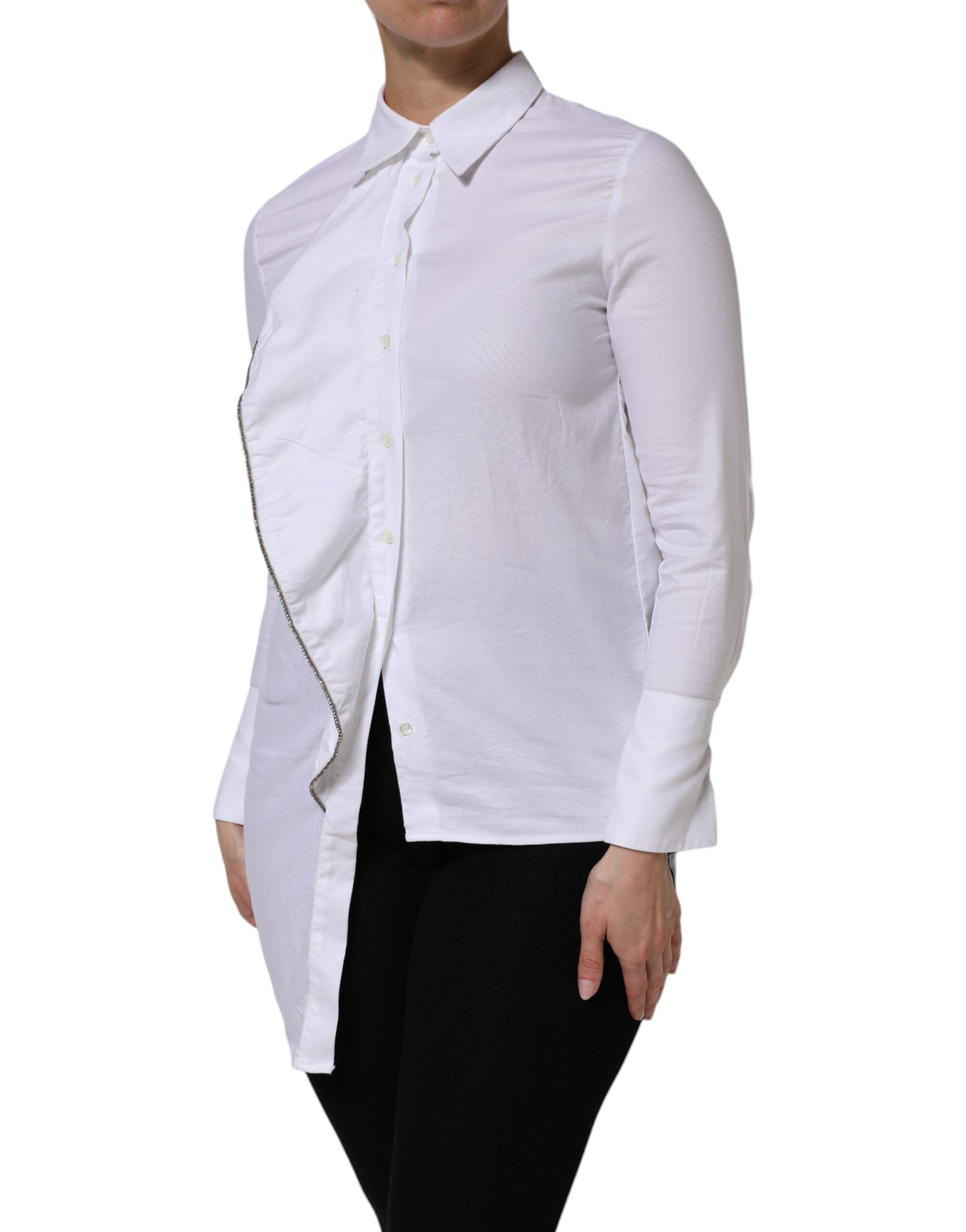 Cotton Collared Long Sleeves Ruffle Top Women's Shirt - AGLINI - Modalova