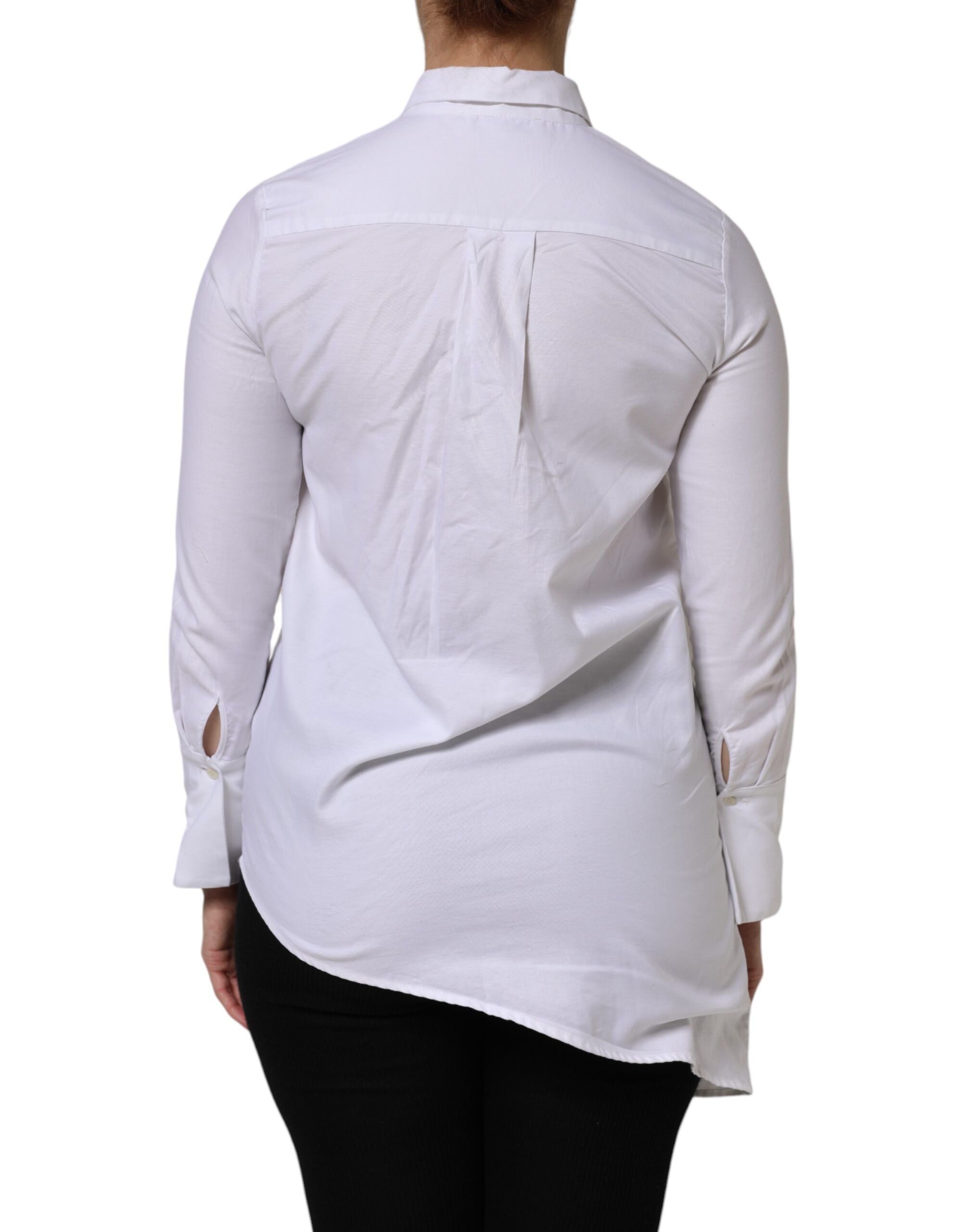 Cotton Collared Long Sleeves Ruffle Top Women's Shirt - AGLINI - Modalova