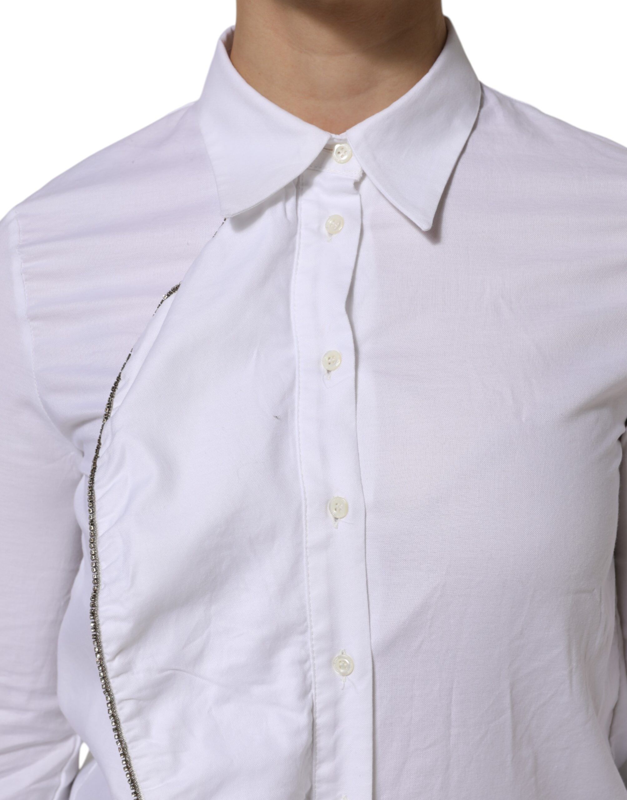 Cotton Collared Long Sleeves Ruffle Top Women's Shirt - AGLINI - Modalova