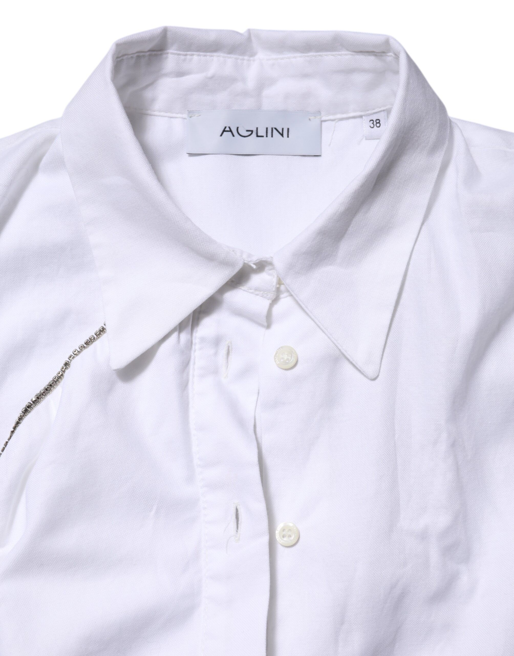 Cotton Collared Long Sleeves Ruffle Top Women's Shirt - AGLINI - Modalova