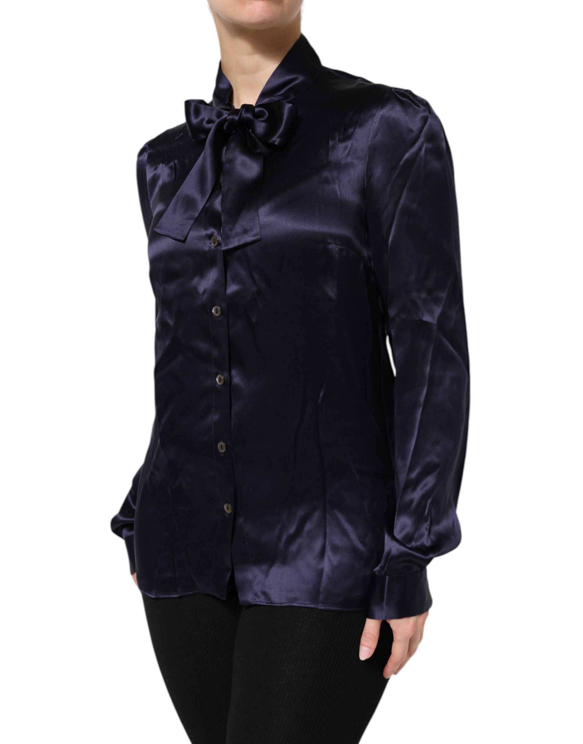 Dark Silk Ascot Collared Blouse Women's Top (Pre-Owned) - Dolce & Gabbana - Modalova