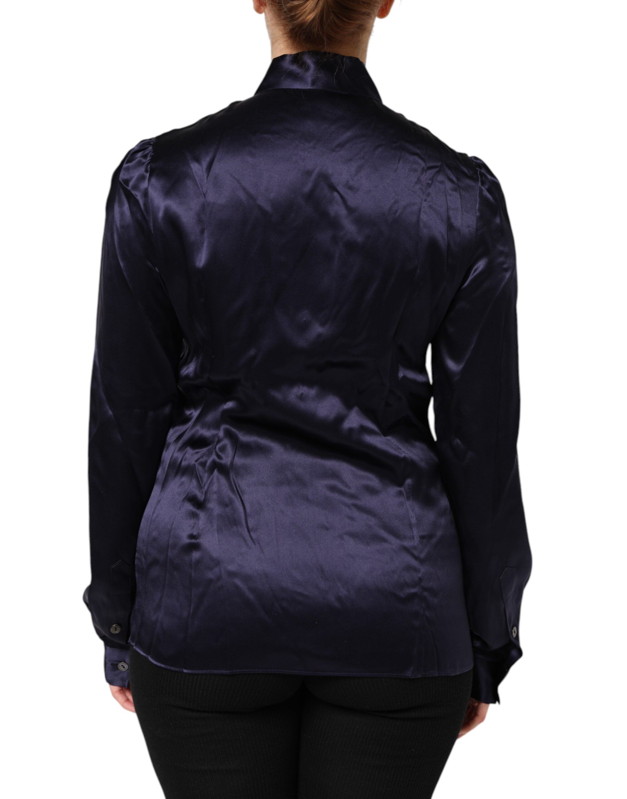 Dark Silk Ascot Collared Blouse Women's Top (Pre-Owned) - Dolce & Gabbana - Modalova