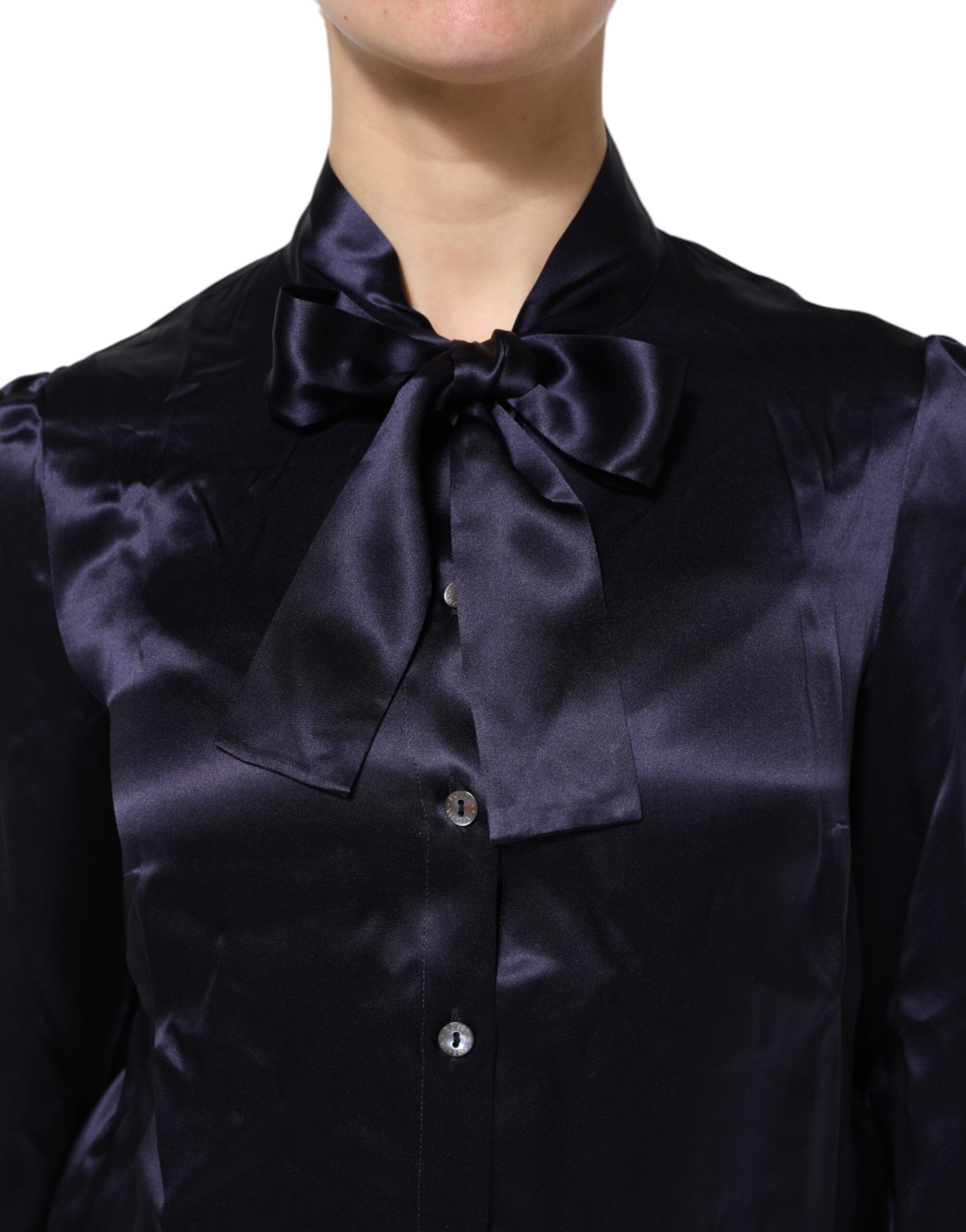 Dark Silk Ascot Collared Blouse Women's Top (Pre-Owned) - Dolce & Gabbana - Modalova