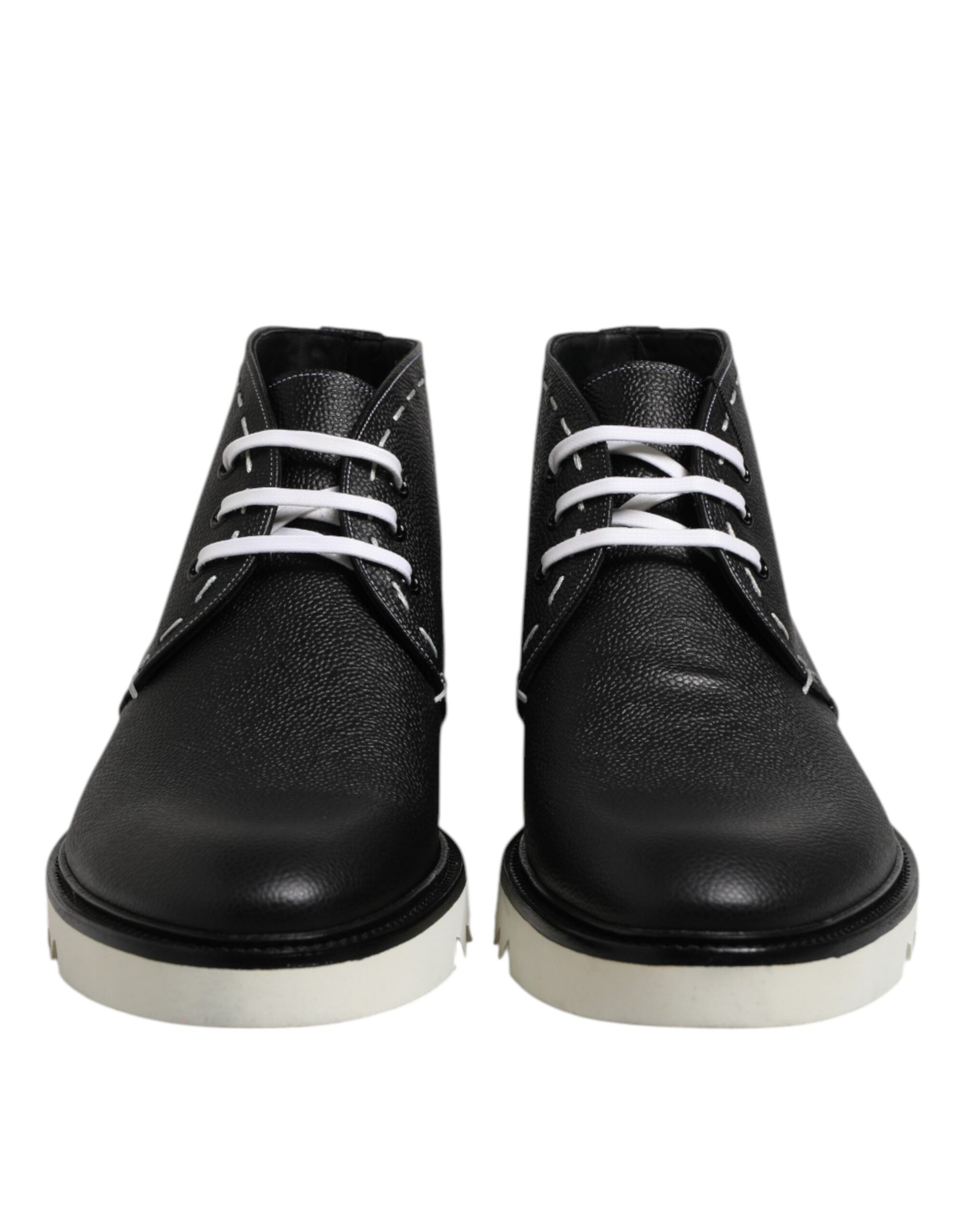 Black White Leather Ankle Boots Men's Shoes - Dolce & Gabbana - Modalova