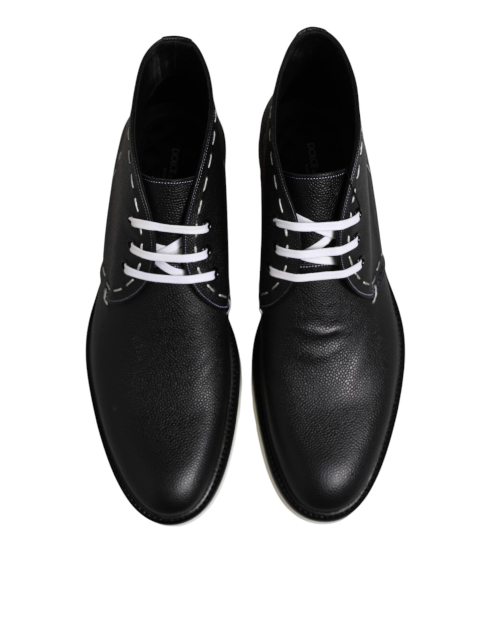 Black White Leather Ankle Boots Men's Shoes - Dolce & Gabbana - Modalova