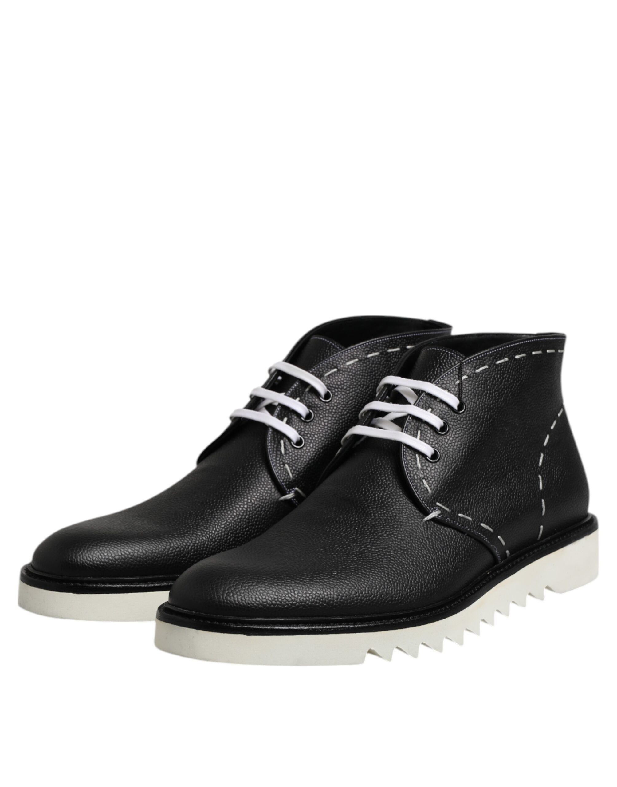 Black White Leather Ankle Boots Men's Shoes - Dolce & Gabbana - Modalova