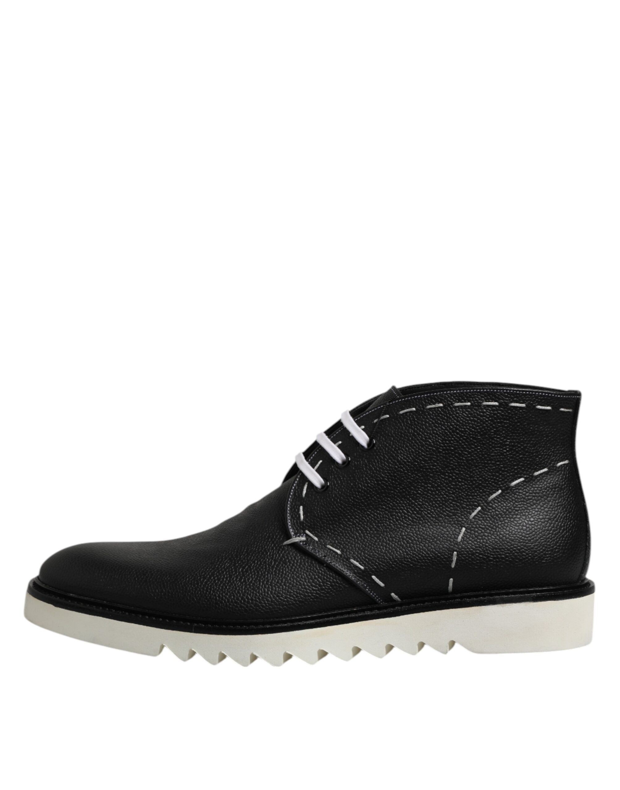 Black White Leather Ankle Boots Men's Shoes - Dolce & Gabbana - Modalova
