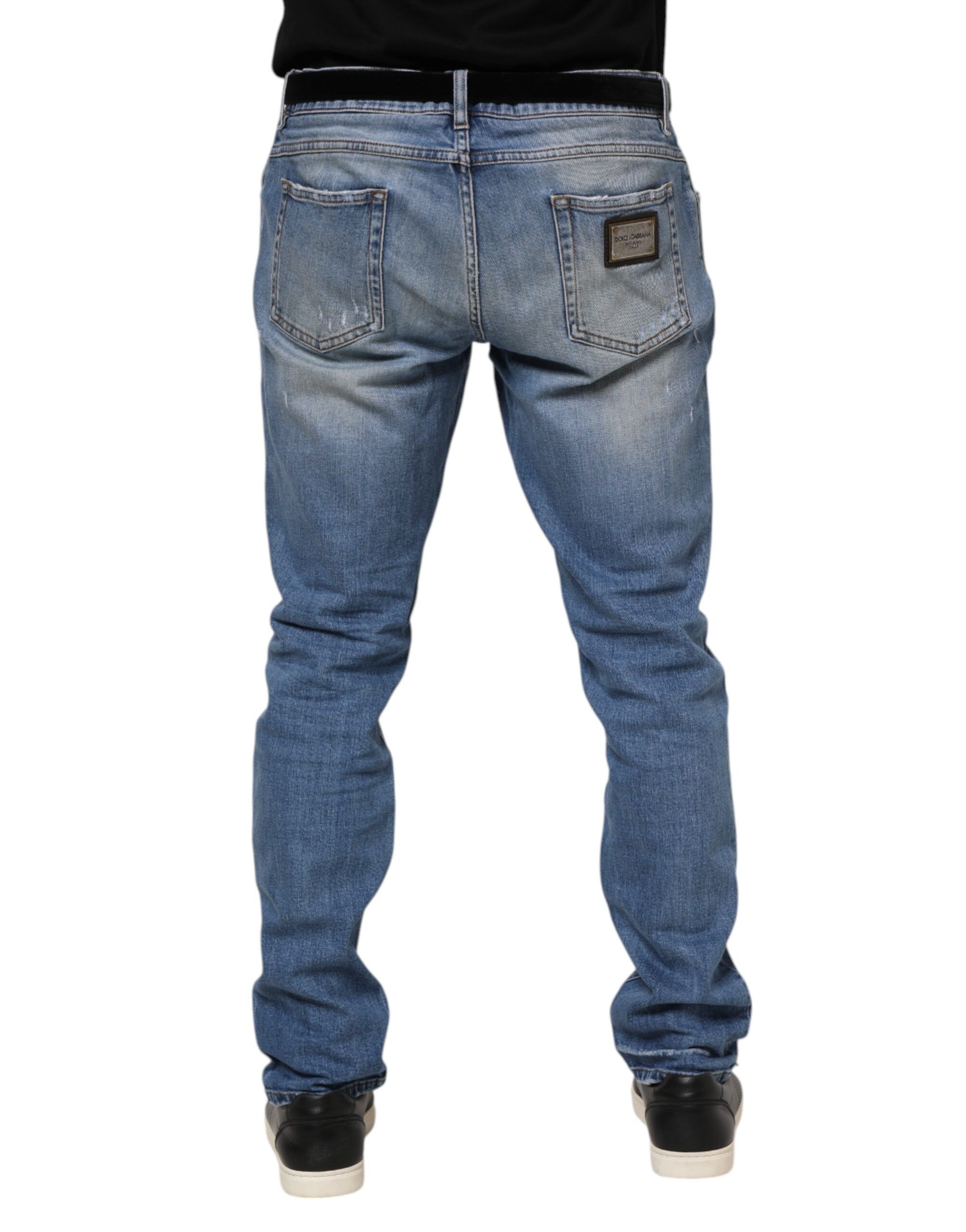 Washed Tattered Logo Plaque Denim Men's Jeans (Pre-Owned) - Dolce & Gabbana - Modalova