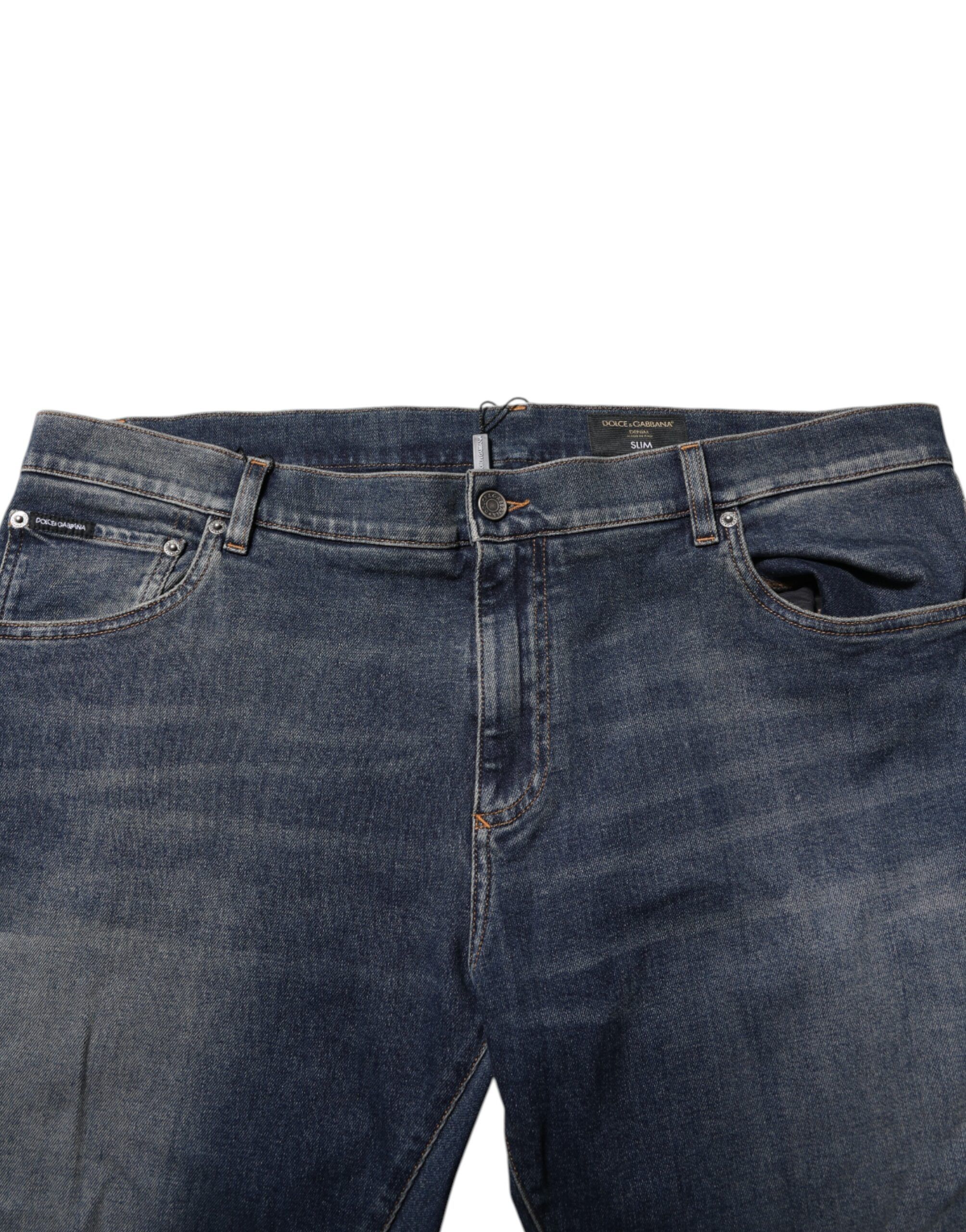Cotton Logo Plaque Slim Denim Men's Jeans - Dolce & Gabbana - Modalova