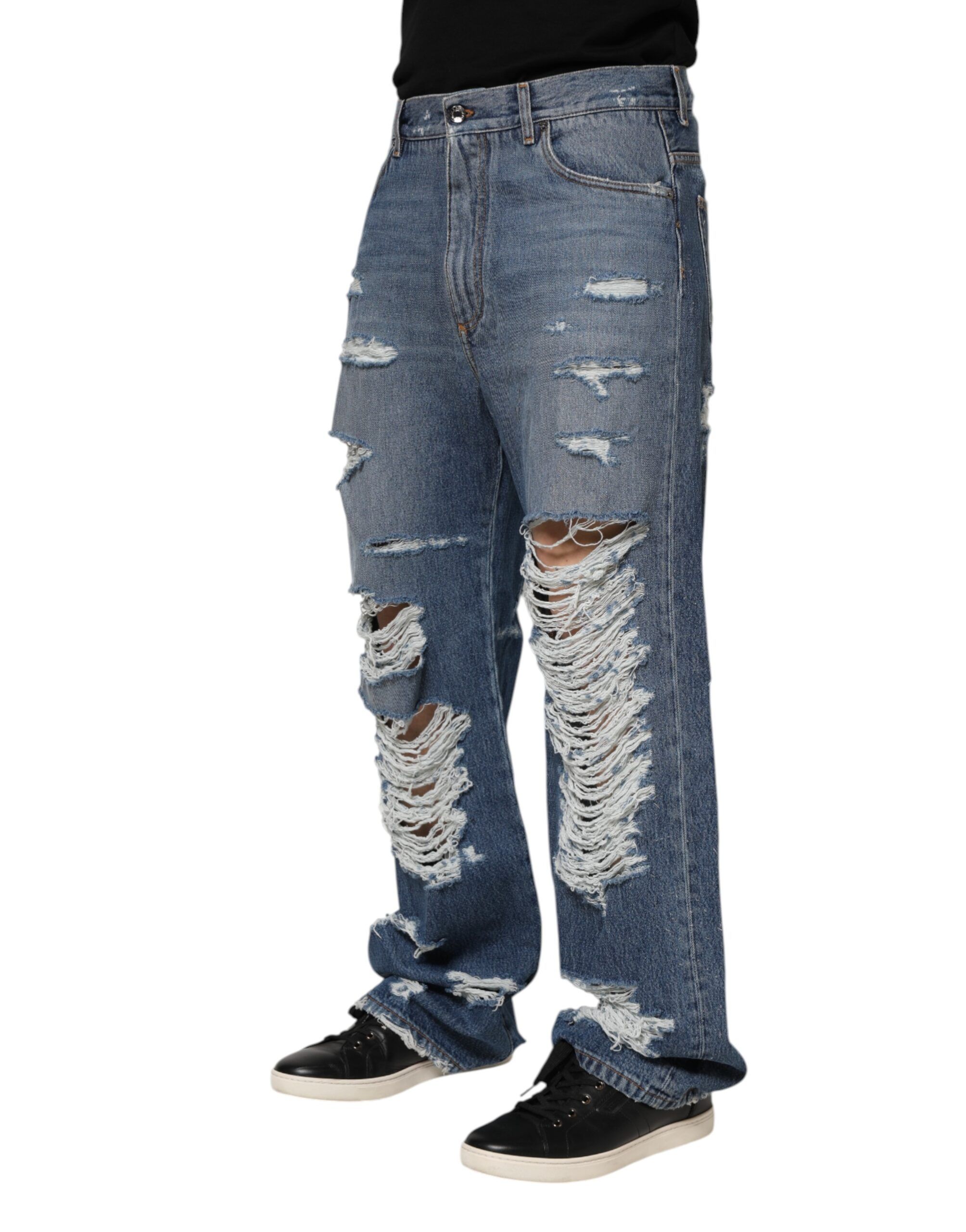 Tattered Cotton Logo Plaque Denim Men's Jeans - Dolce & Gabbana - Modalova