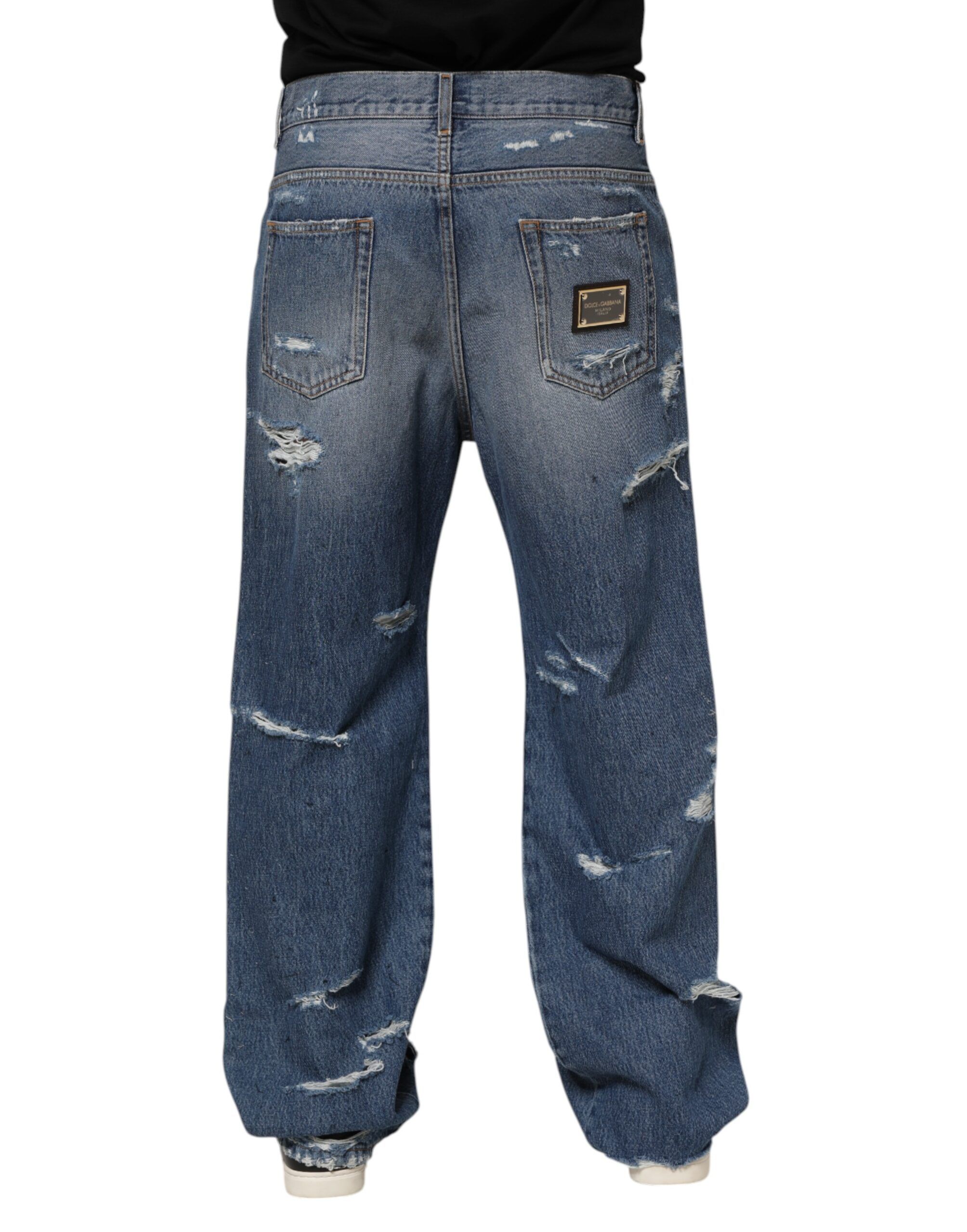 Tattered Cotton Logo Plaque Denim Men's Jeans - Dolce & Gabbana - Modalova