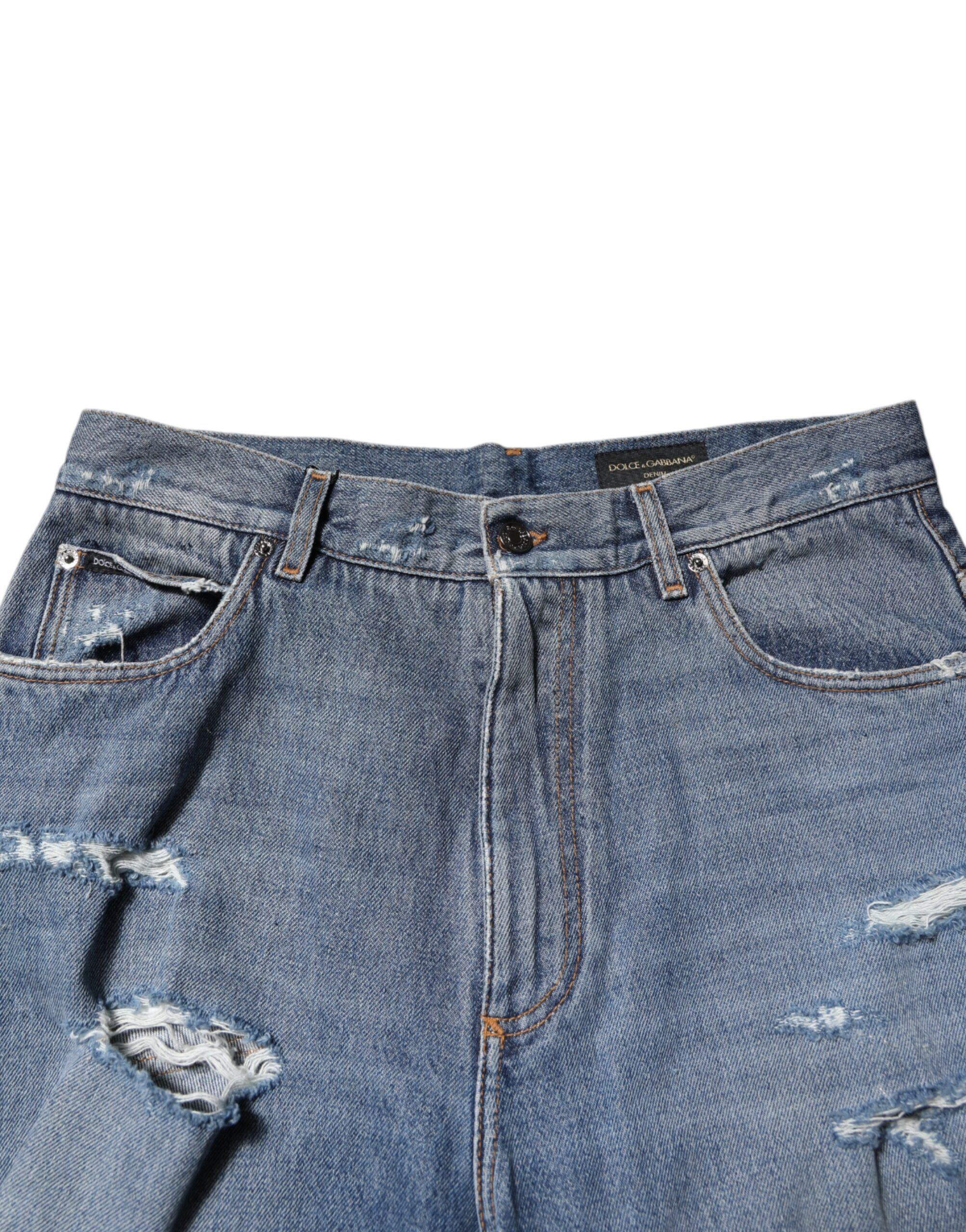 Tattered Cotton Logo Plaque Denim Men's Jeans - Dolce & Gabbana - Modalova