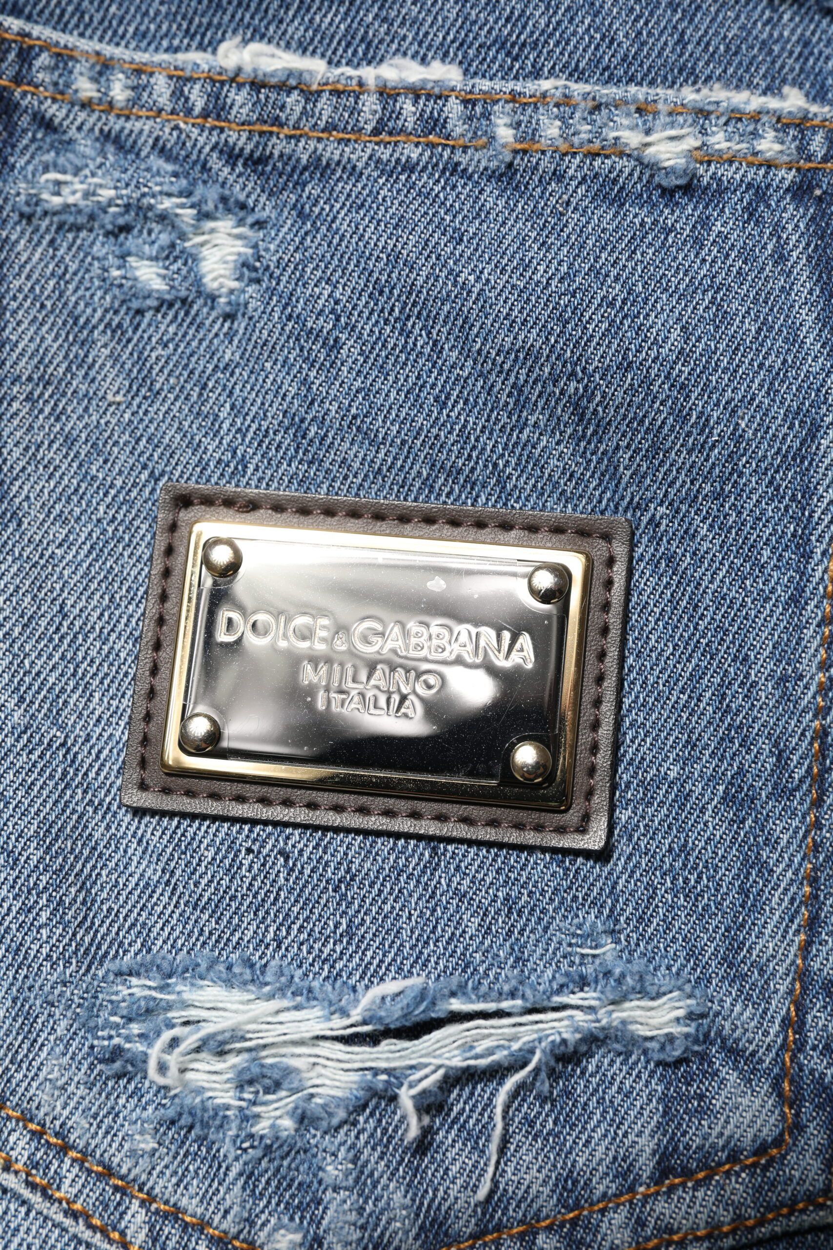 Tattered Cotton Logo Plaque Denim Men's Jeans - Dolce & Gabbana - Modalova