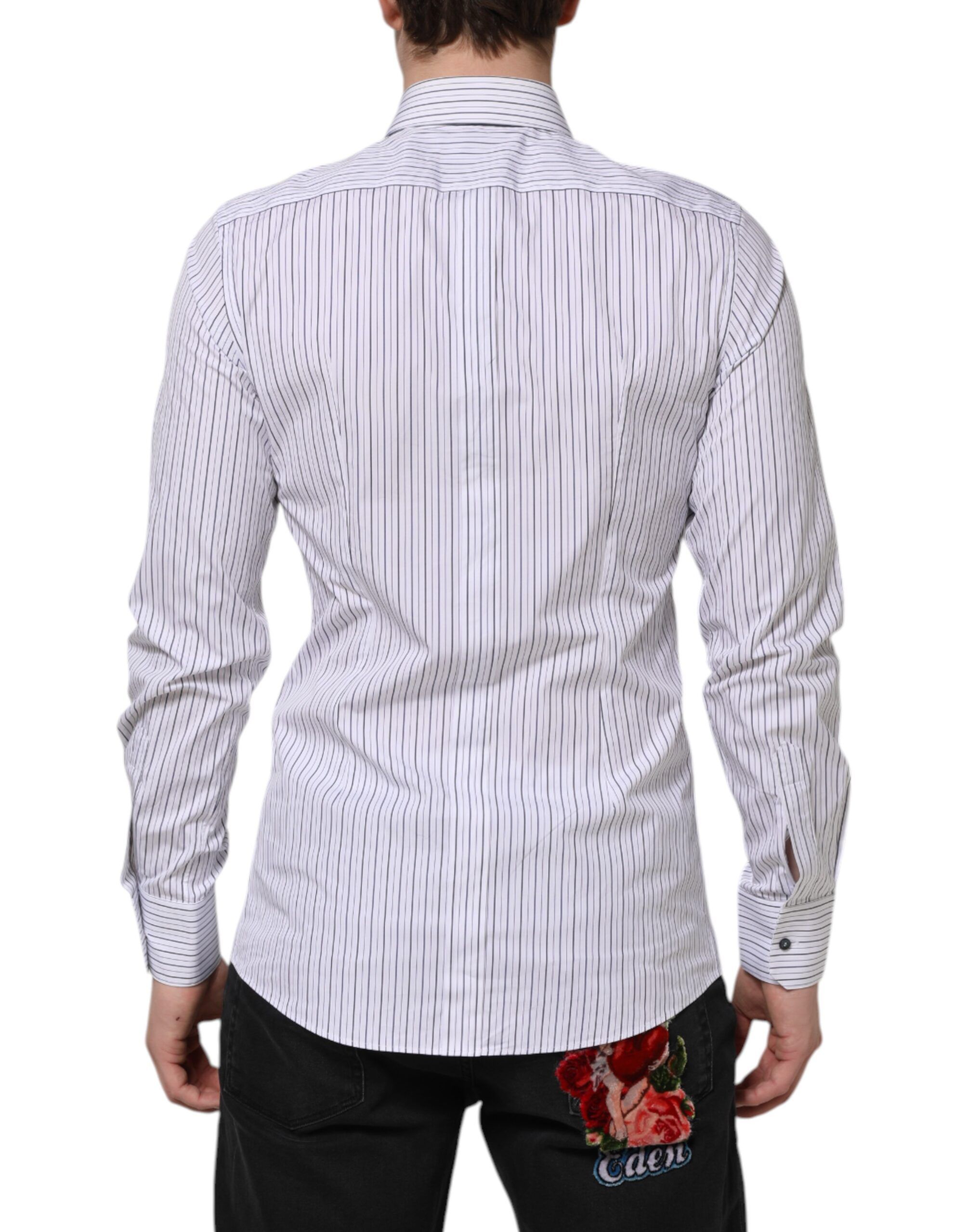 White Blue Striped Cotton GOLD Formal Men's Shirt - Dolce & Gabbana - Modalova