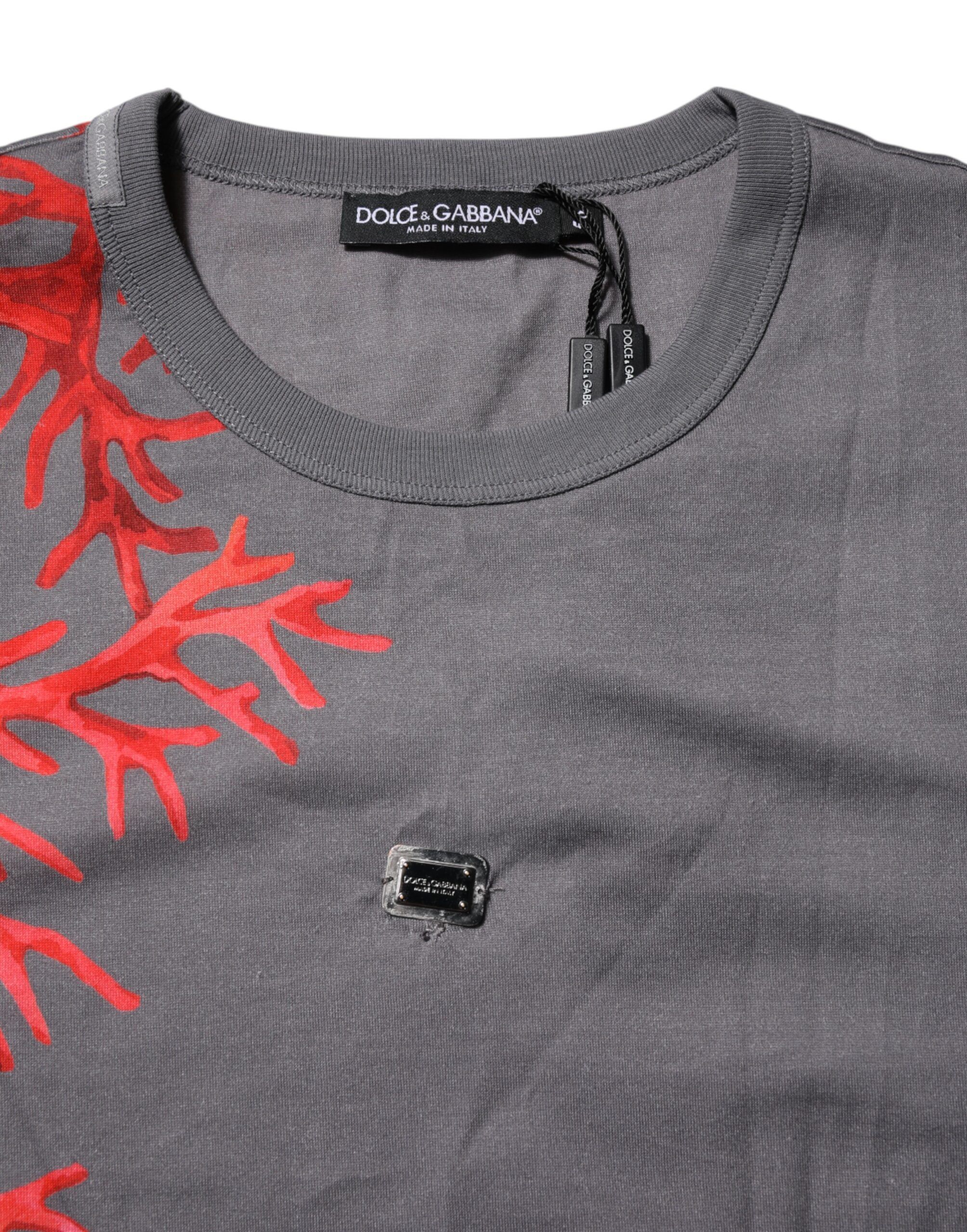 Cotton Coral Print Logo Plaque Men's T-shirt - Dolce & Gabbana - Modalova