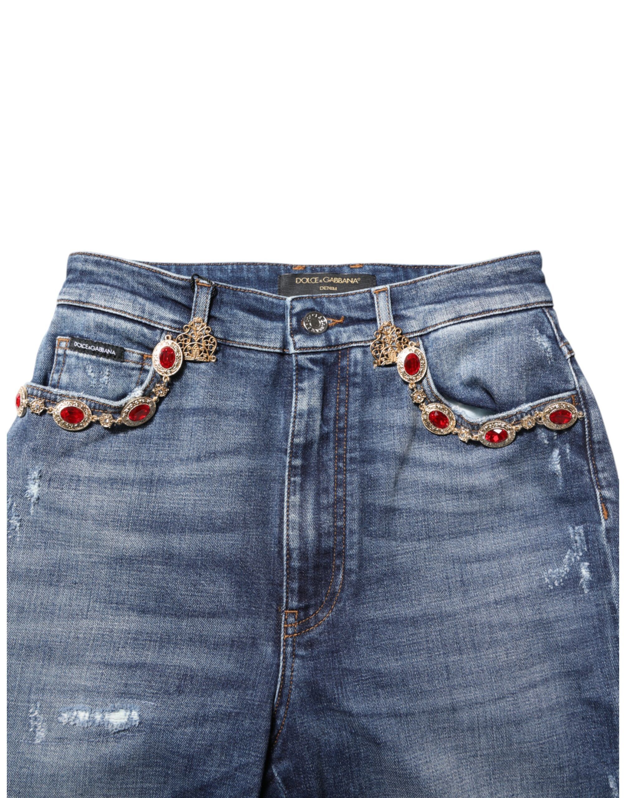 Rhinestone Embellished Denim Women's Jeans - Dolce & Gabbana - Modalova