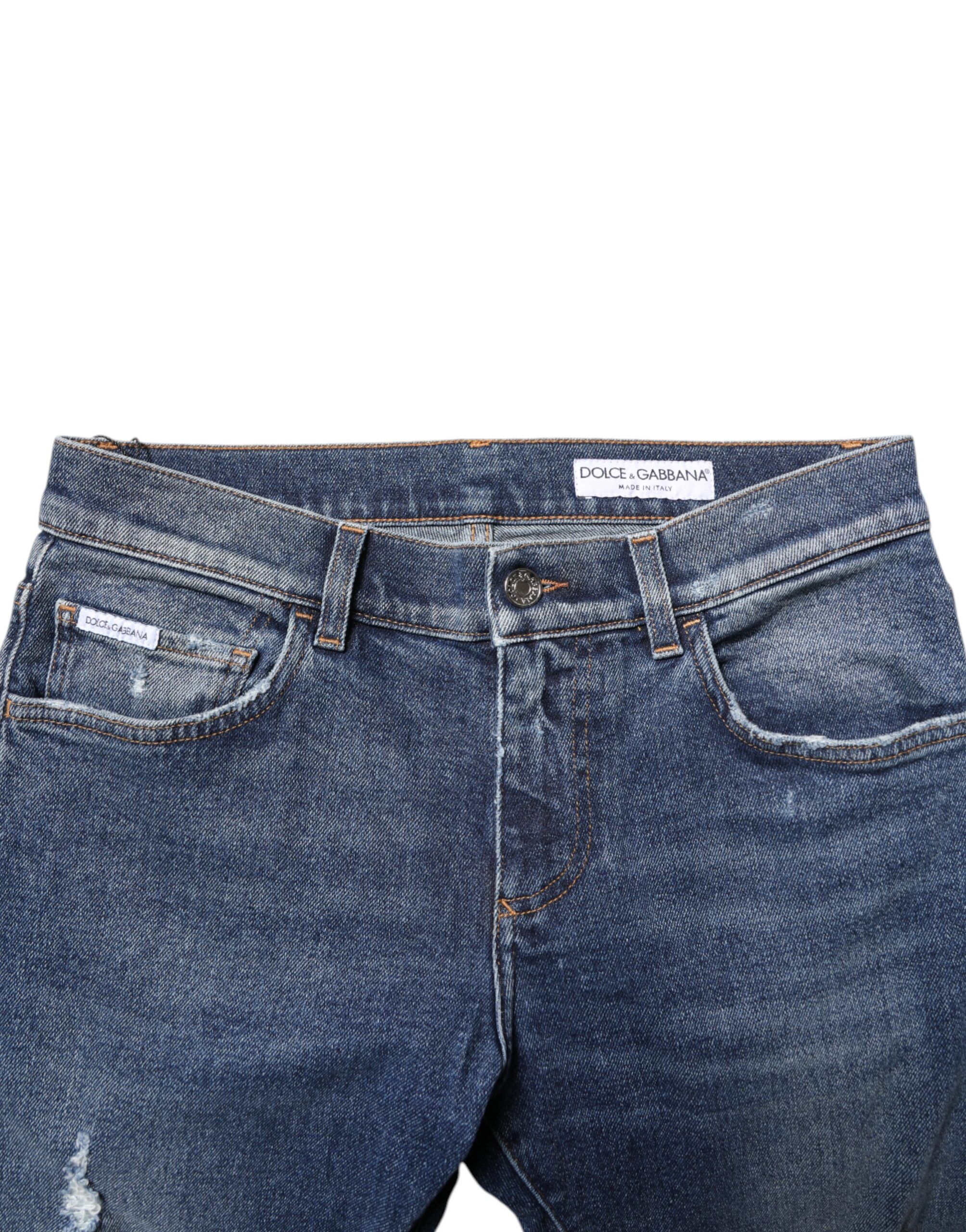 Blue Washed Skinny Cotton Tattered Denim Men's Jeans - Dolce & Gabbana - Modalova