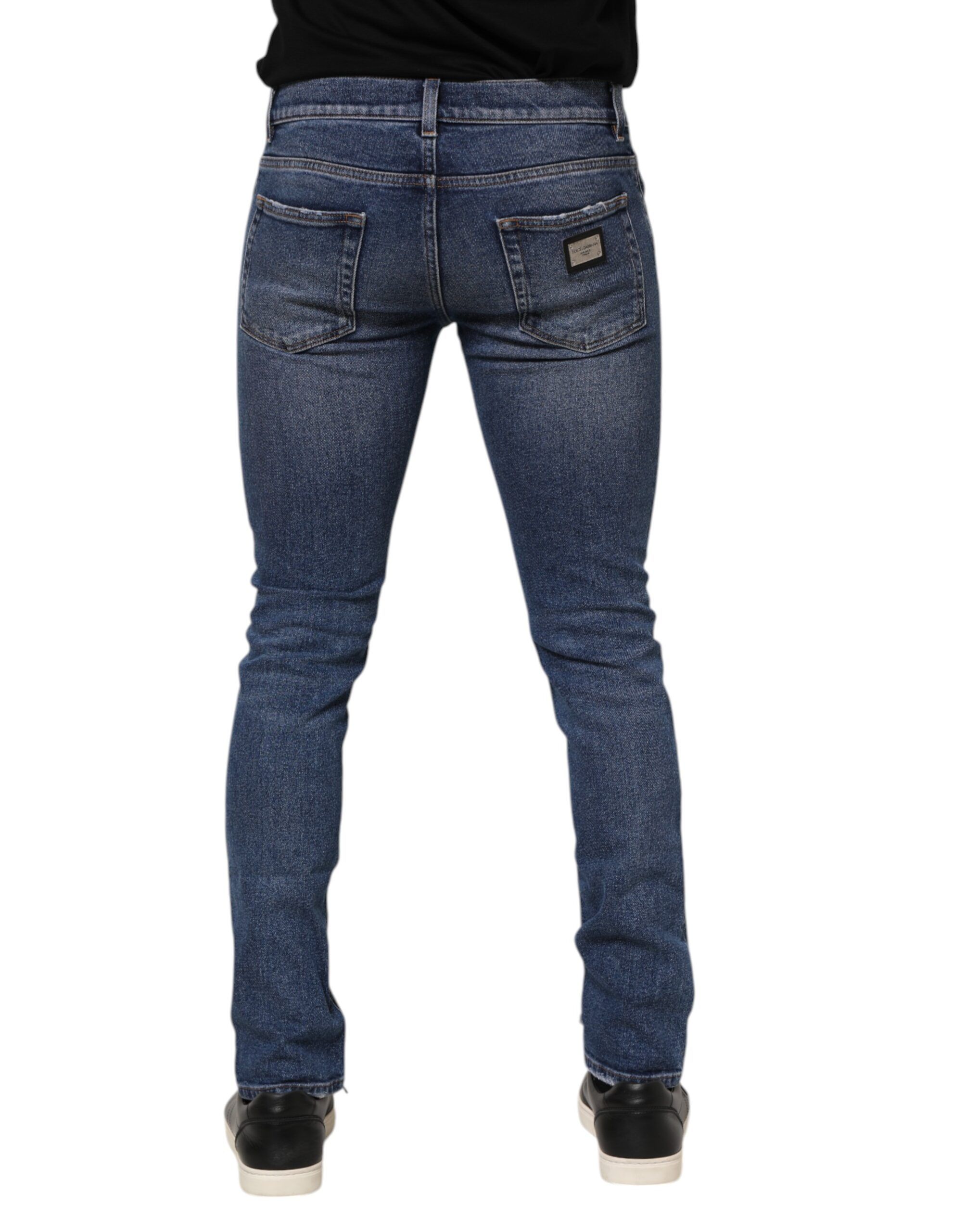 Blue Washed Skinny Cotton Tattered Denim Men's Jeans - Dolce & Gabbana - Modalova