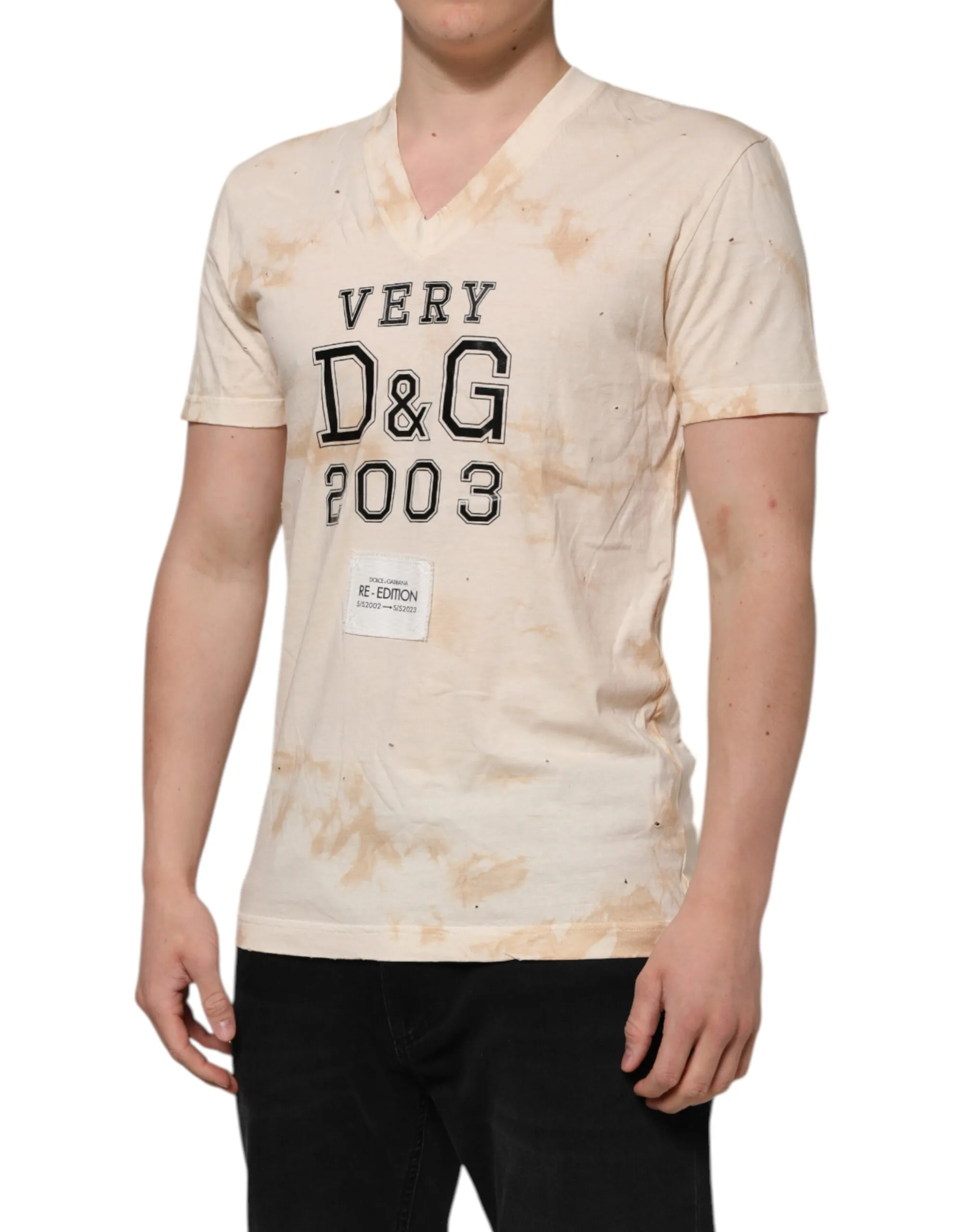 Logo Print Short Sleeve V-neck Men's T-shirt - Dolce & Gabbana - Modalova