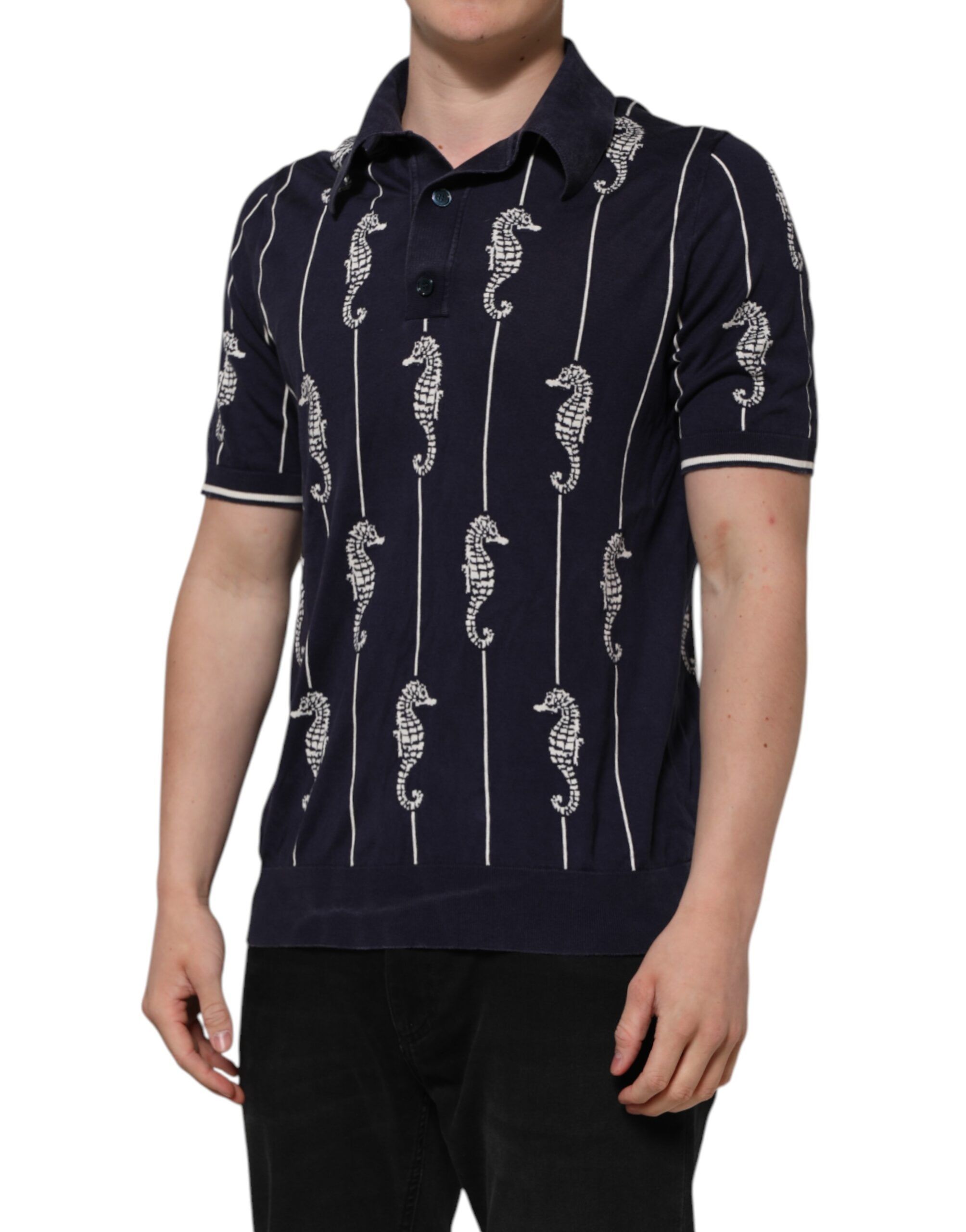 Dark Sea Horse Collared Polo Men's T-shirt (Pre-Owned) - Dolce & Gabbana - Modalova