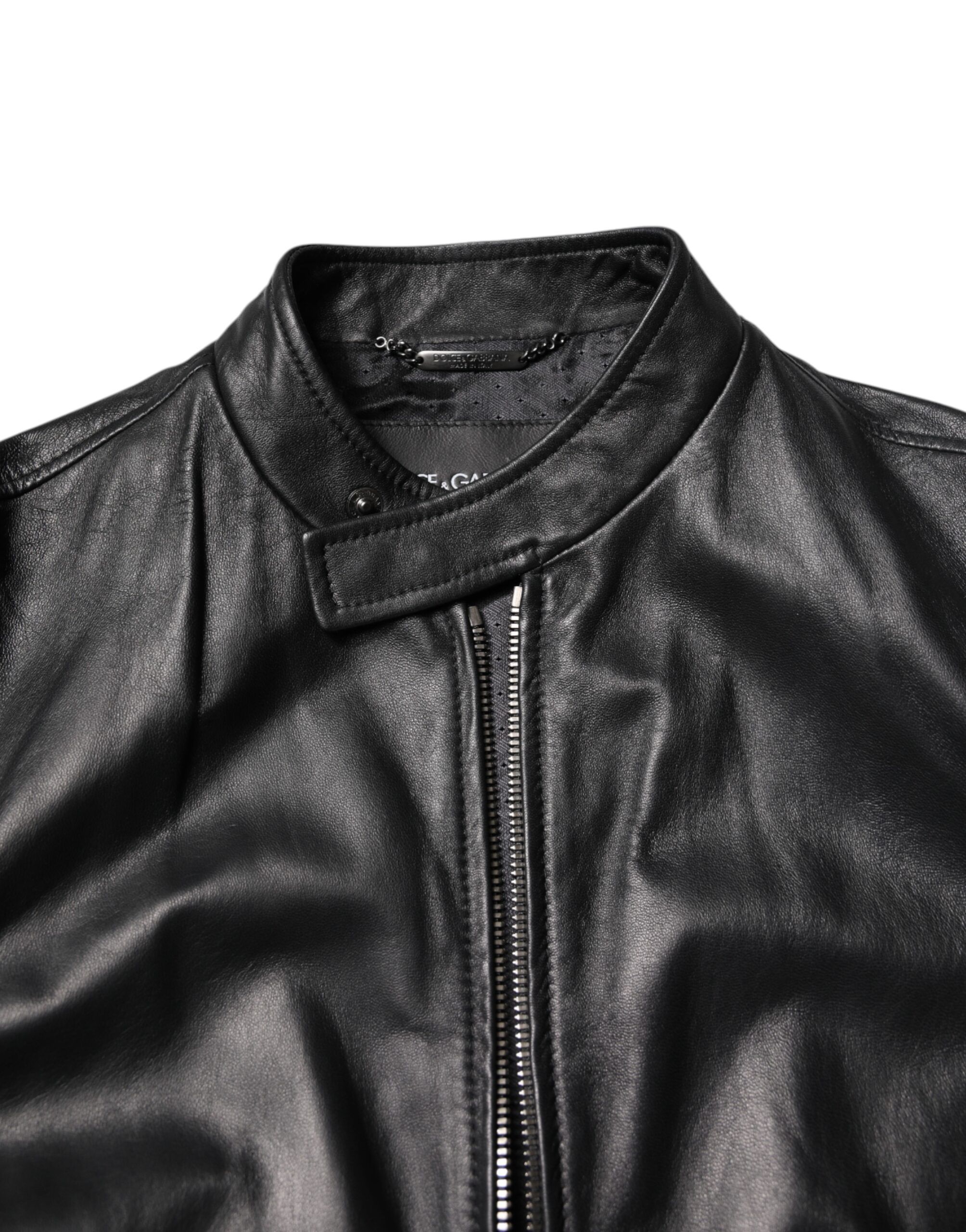 Sheep Leather Biker Full Zip Men's Jacket - Dolce & Gabbana - Modalova