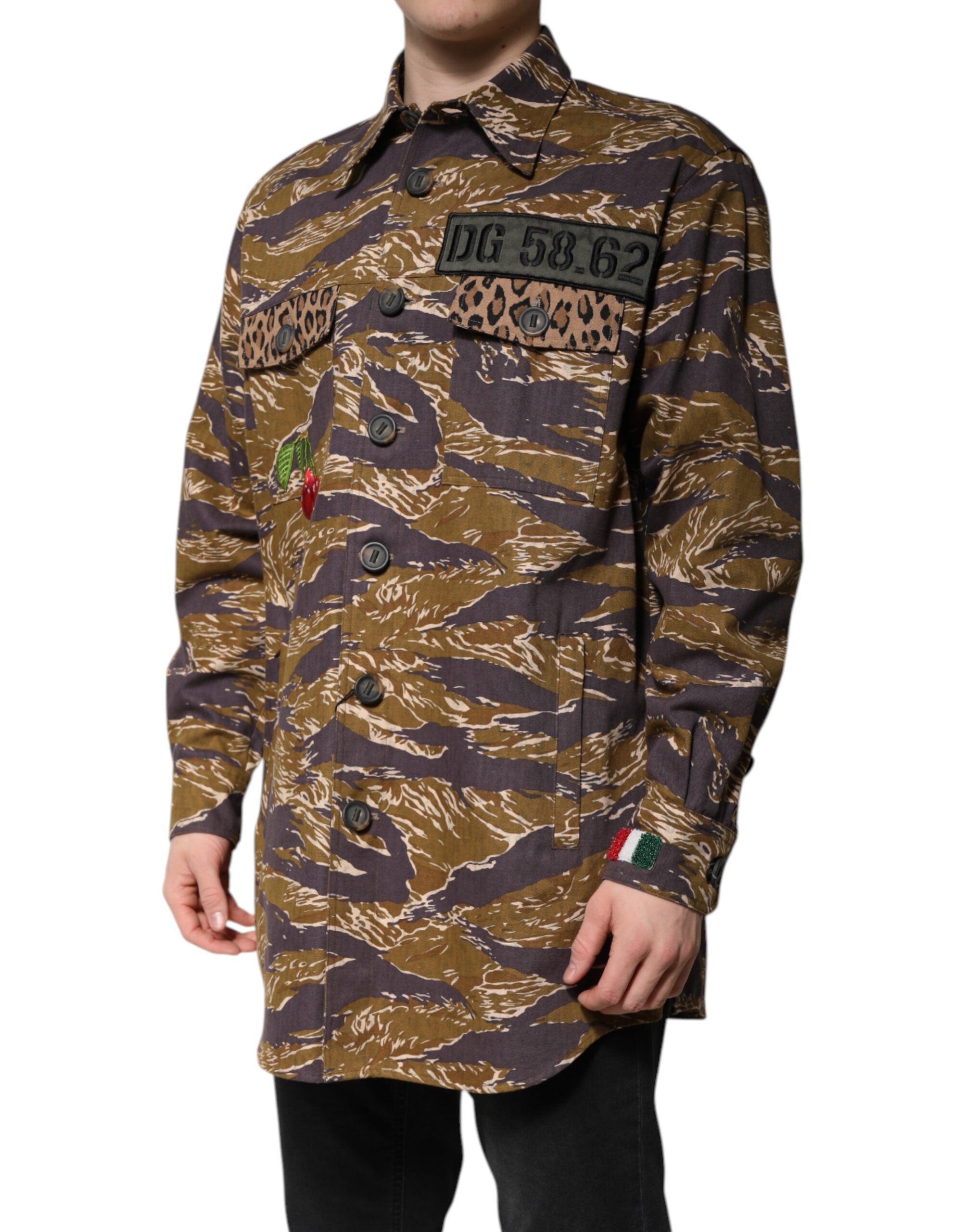Leopard Cotton Collared Coat Men's Jacket - Dolce & Gabbana - Modalova