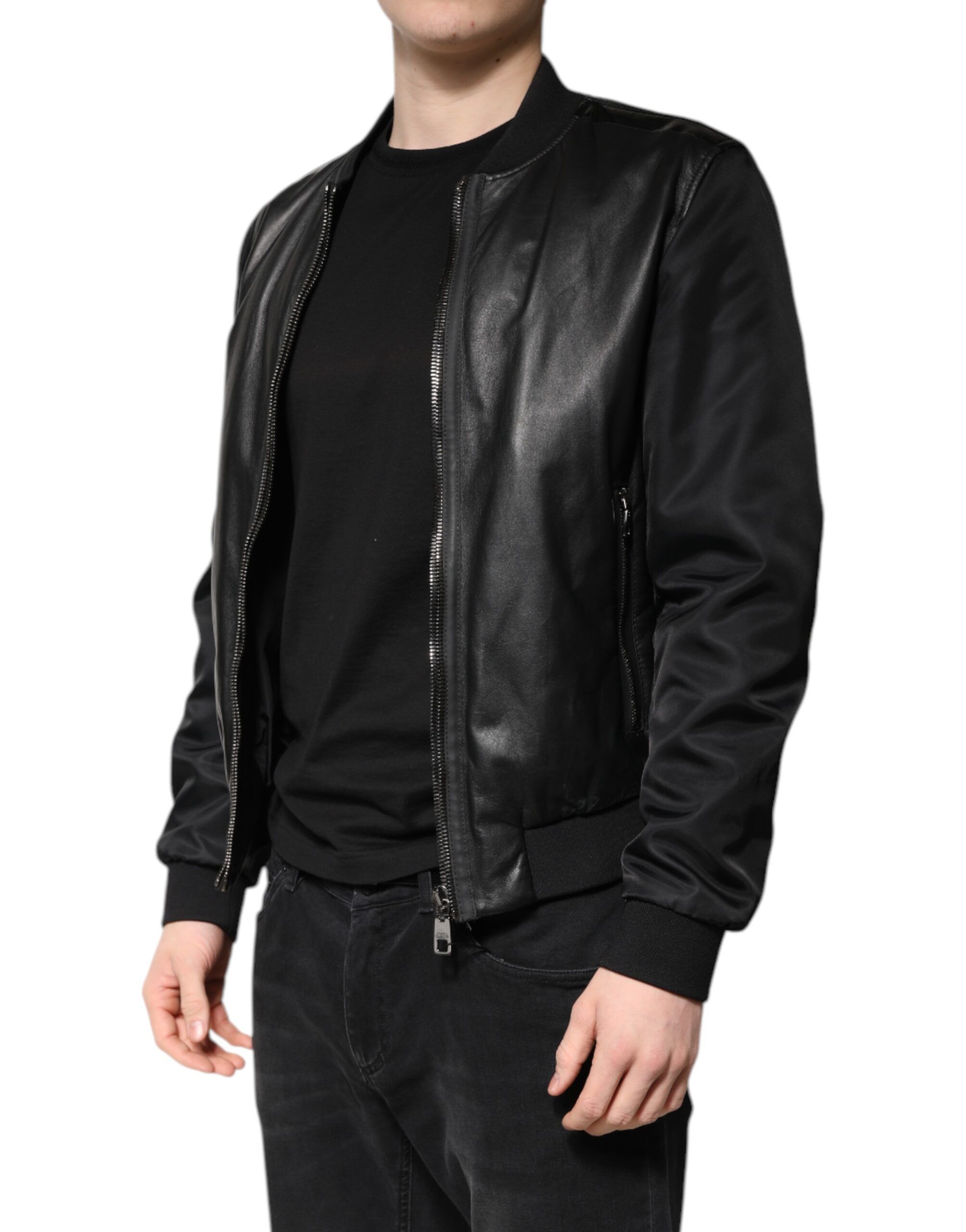 Lambskin Leather Biker Full Zip Men's Jacket (Pre-Owned) - Dolce & Gabbana - Modalova