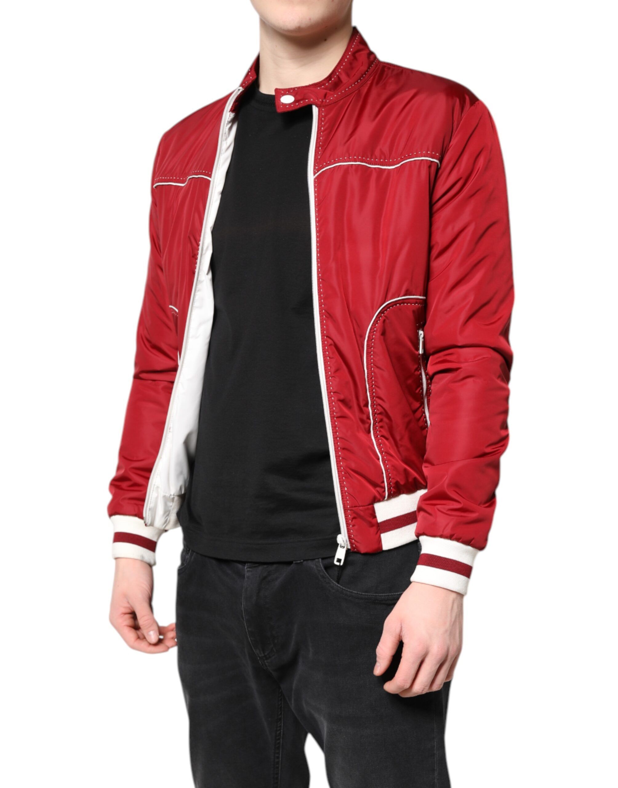White Nylon Full Zip Men Bomber Men's Jacket - Dolce & Gabbana - Modalova
