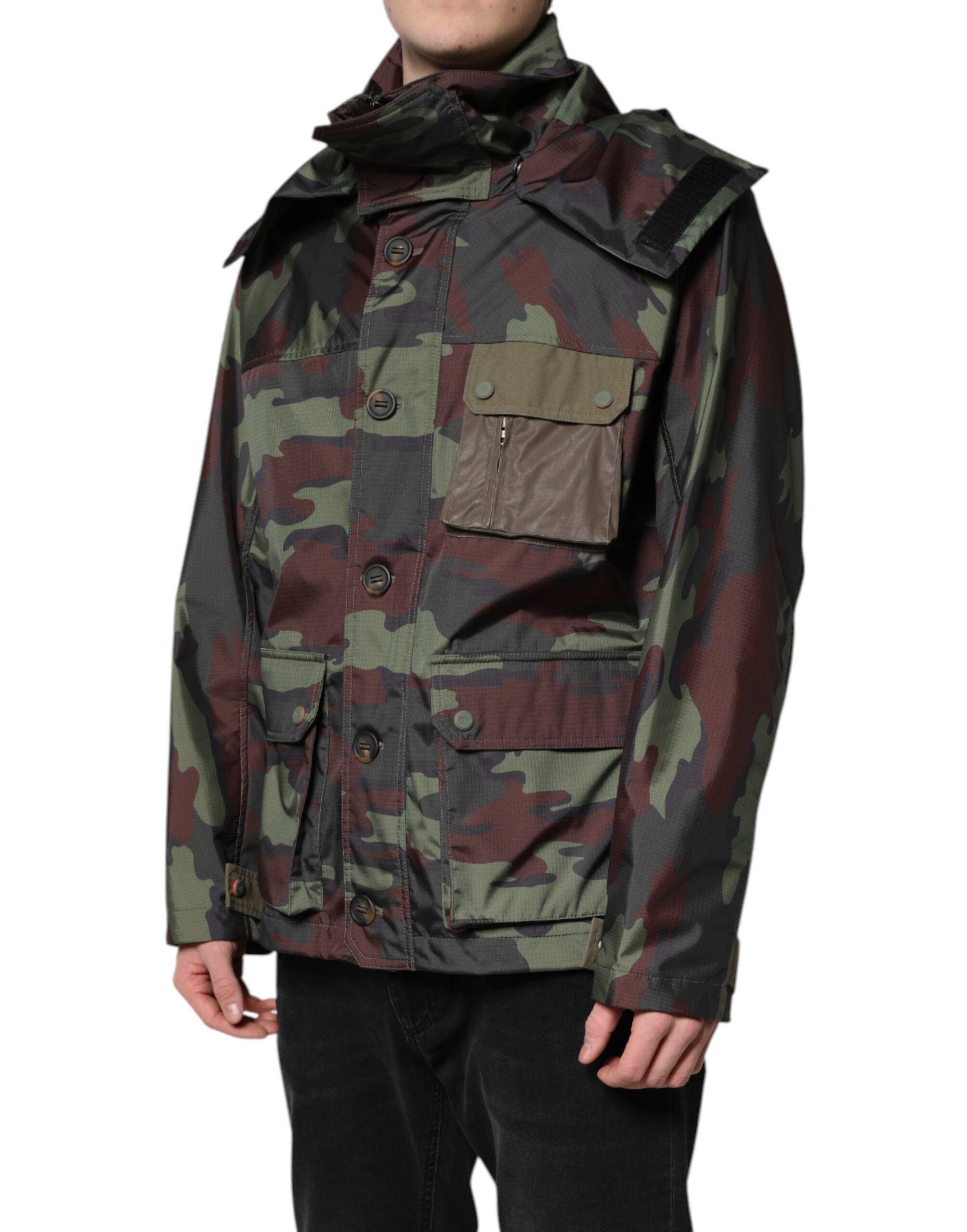 Camouflage Button Hooded Men's Jacket - Dolce & Gabbana - Modalova