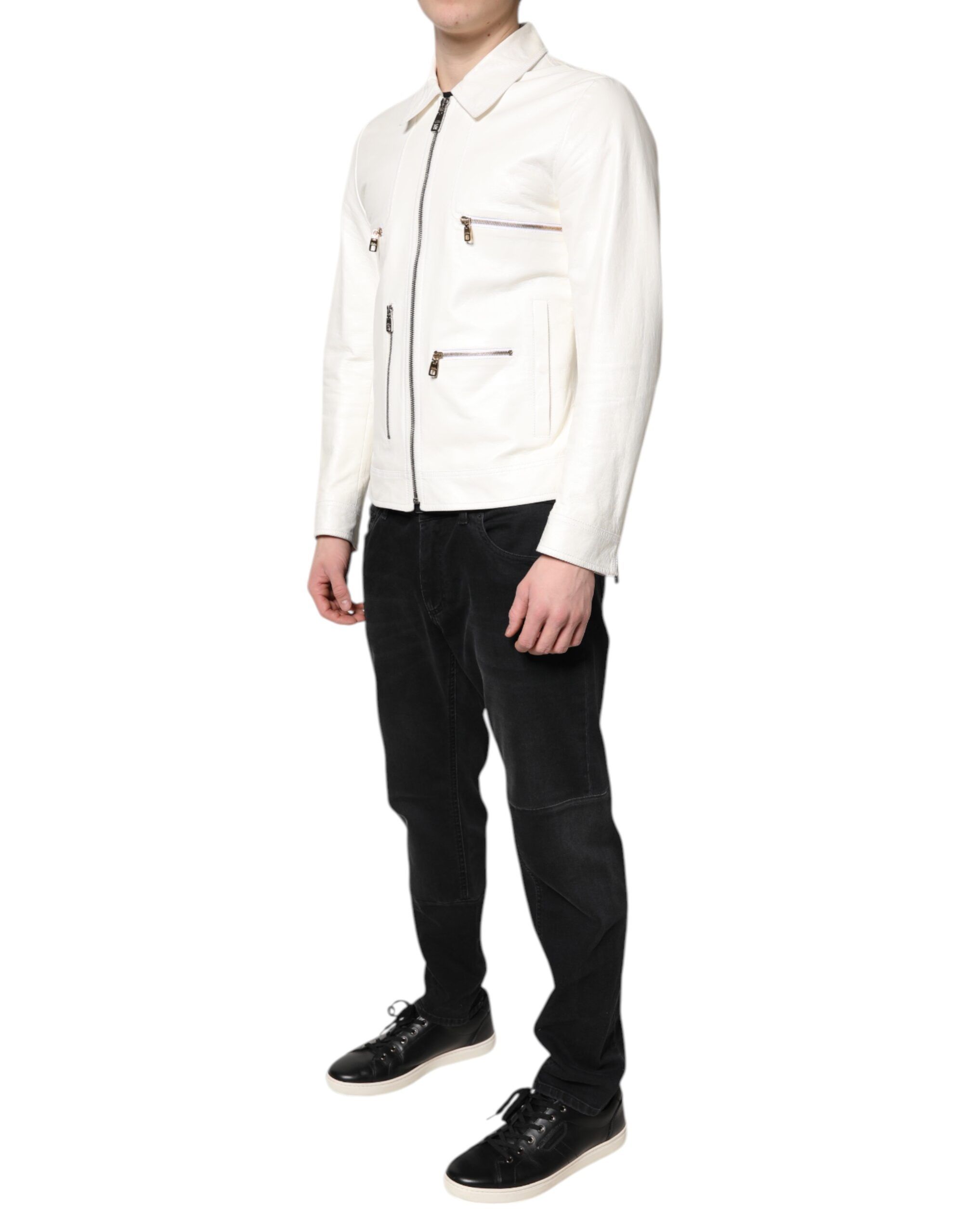 Collared Full Zip Biker Coat Men's Jacket - Dolce & Gabbana - Modalova
