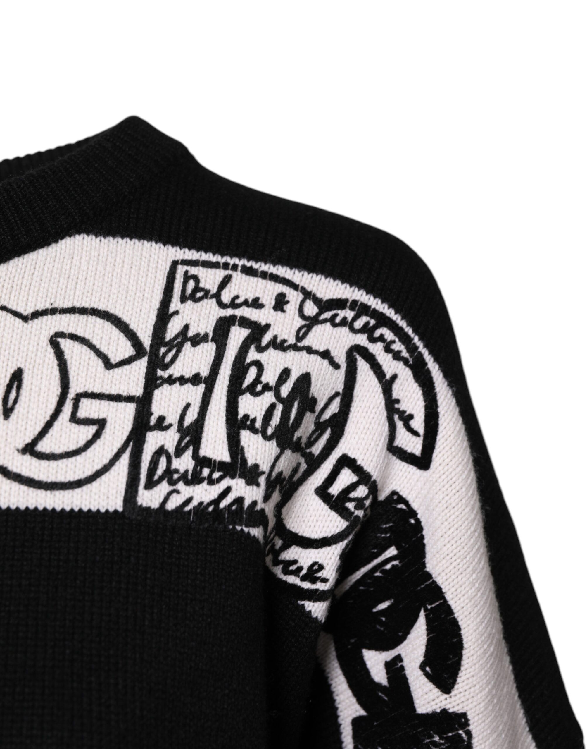 Black White Logo Print Wool Pullover Women's Sweater - Dolce & Gabbana - Modalova