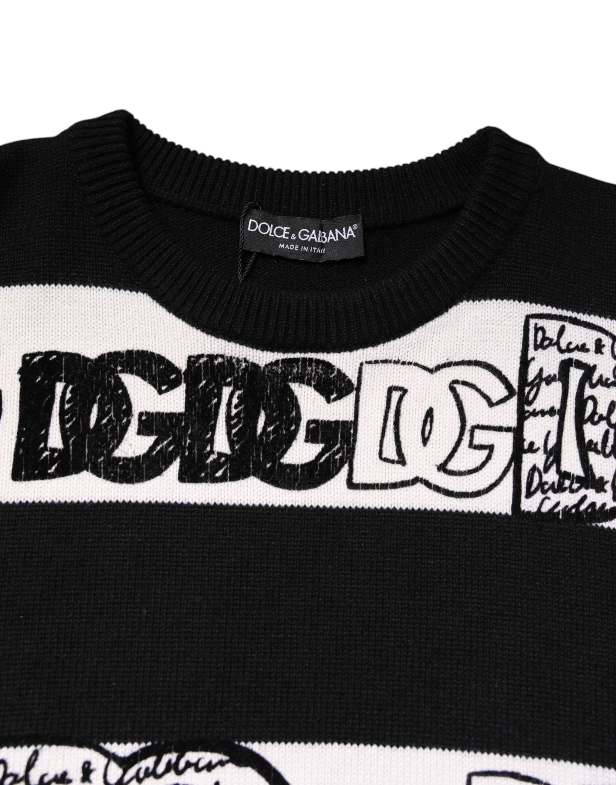 Black White Logo Print Wool Pullover Women's Sweater - Dolce & Gabbana - Modalova
