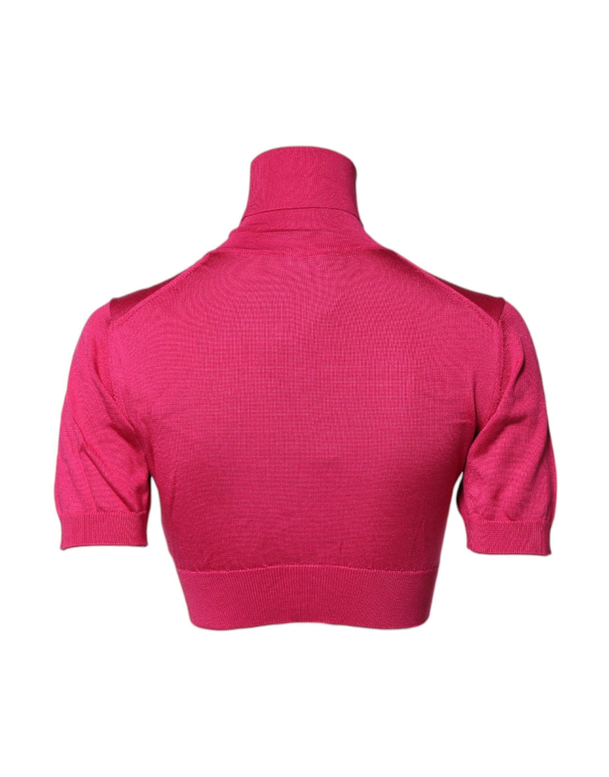 Silk Knitted Turtleneck Cropped Women's Top - Dolce & Gabbana - Modalova