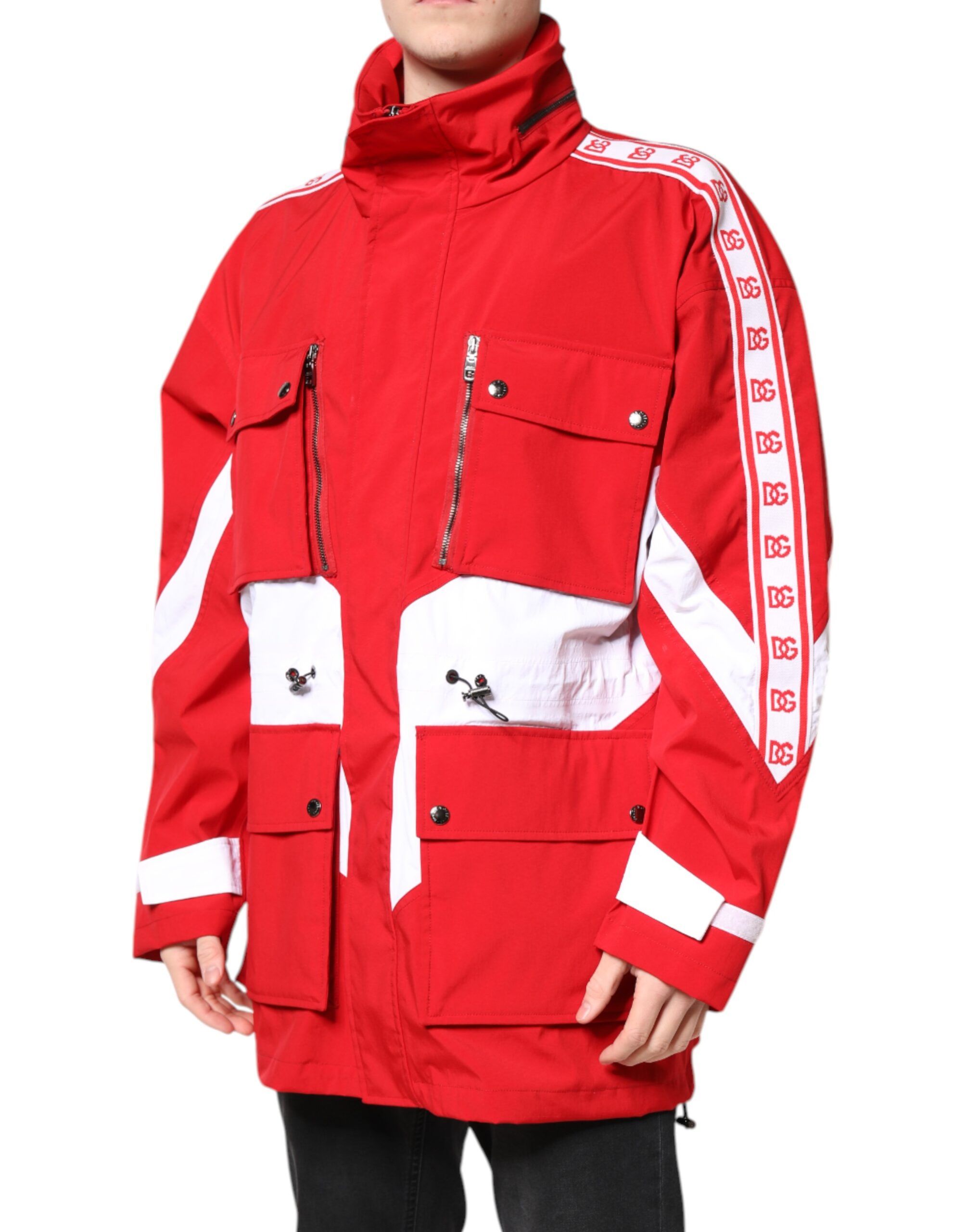 Red White Nylon Full Zip Windbreaker Men's Jacket (Pre-Owned) - Dolce & Gabbana - Modalova