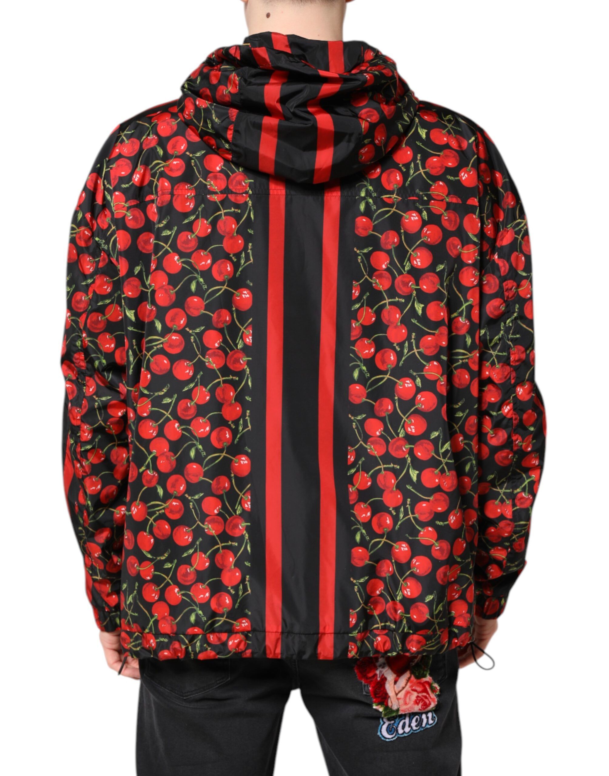 Black Cherry Print Hooded Windbreaker Men's Jacket - Dolce & Gabbana - Modalova