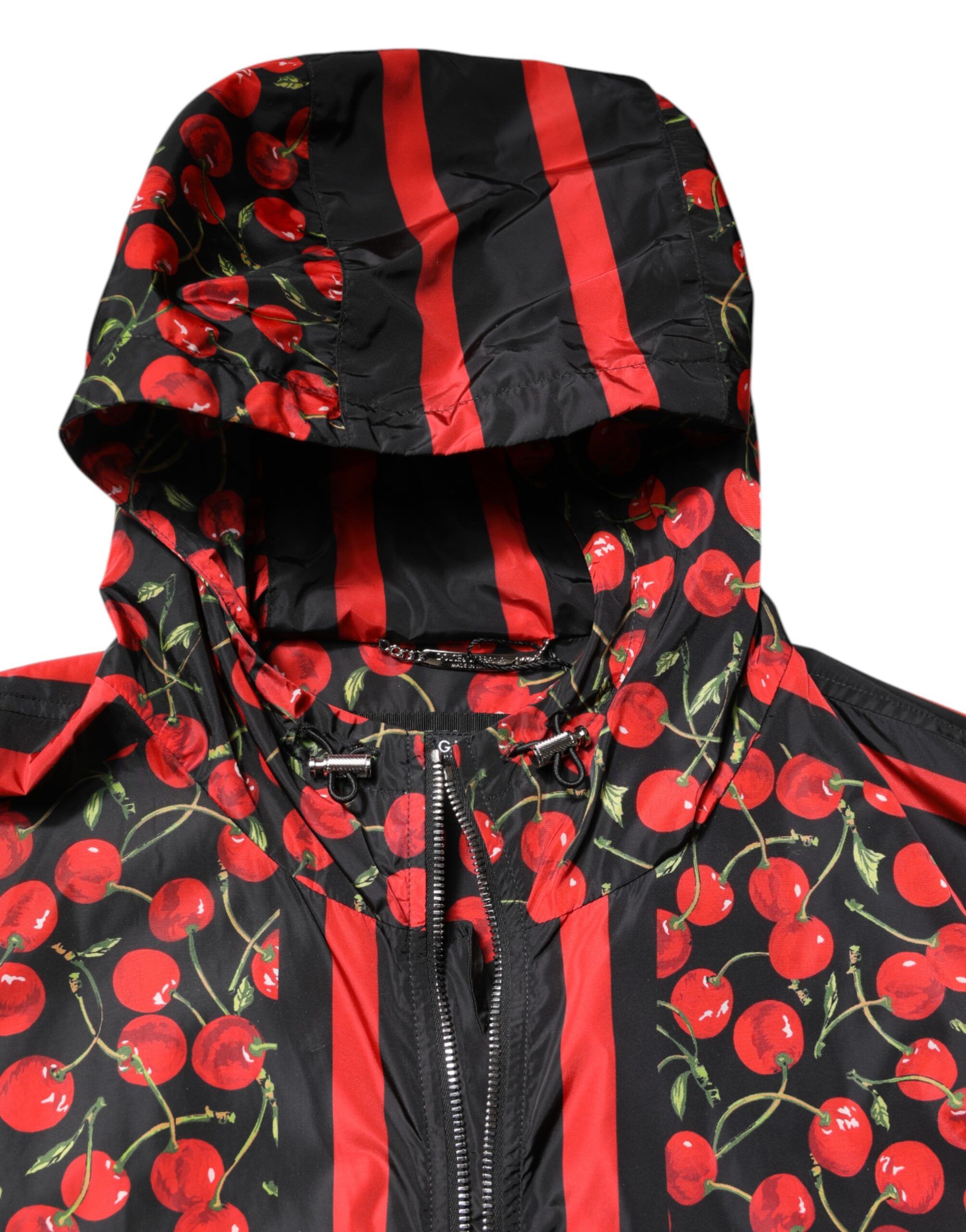 Black Cherry Print Hooded Windbreaker Men's Jacket - Dolce & Gabbana - Modalova