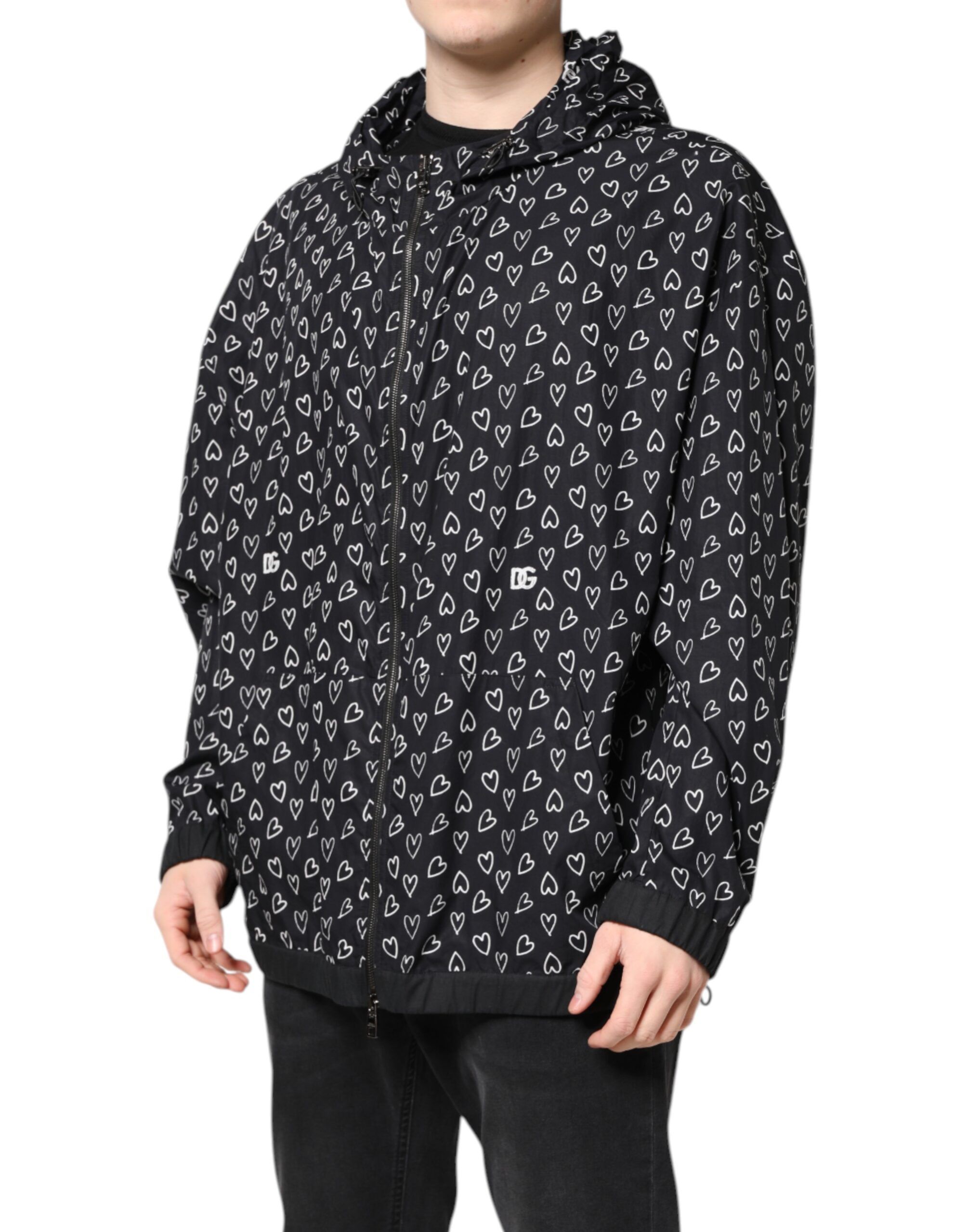 Heart Print Hooded Windbreaker Men's Jacket - Dolce & Gabbana - Modalova