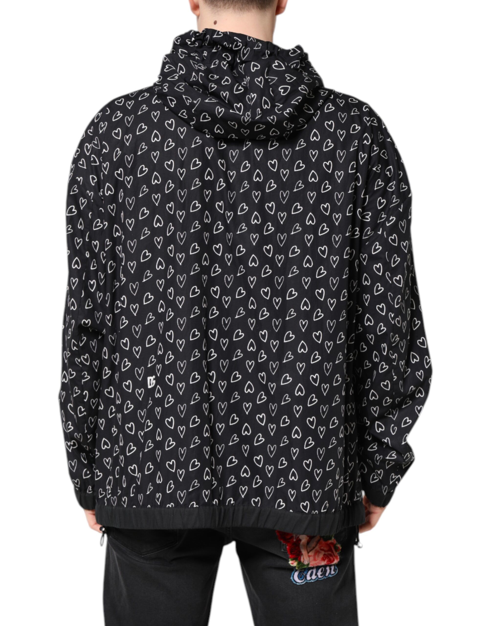 Heart Print Hooded Windbreaker Men's Jacket - Dolce & Gabbana - Modalova