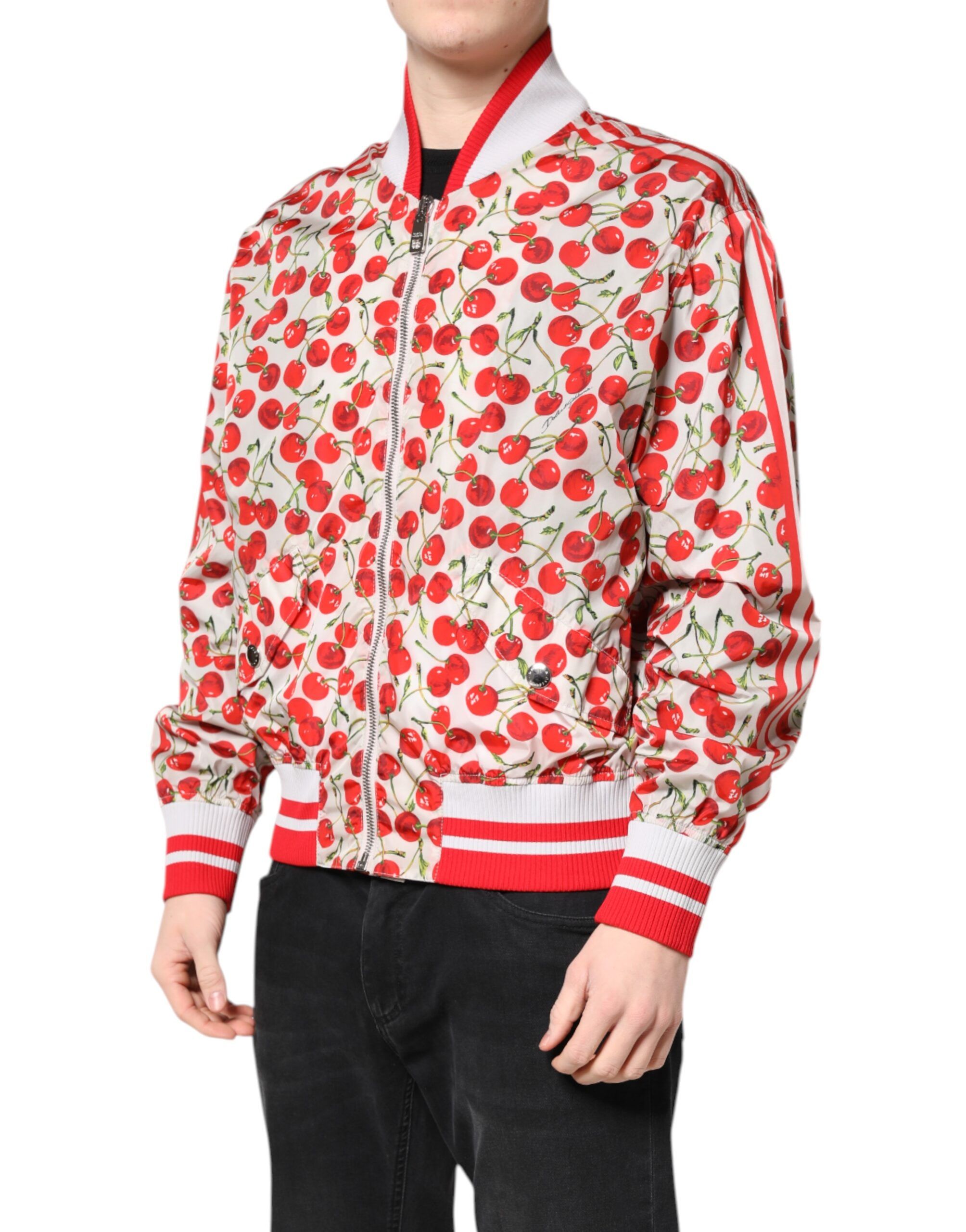 White Cherry Print Full Zip Bomber Men's Jacket - Dolce & Gabbana - Modalova