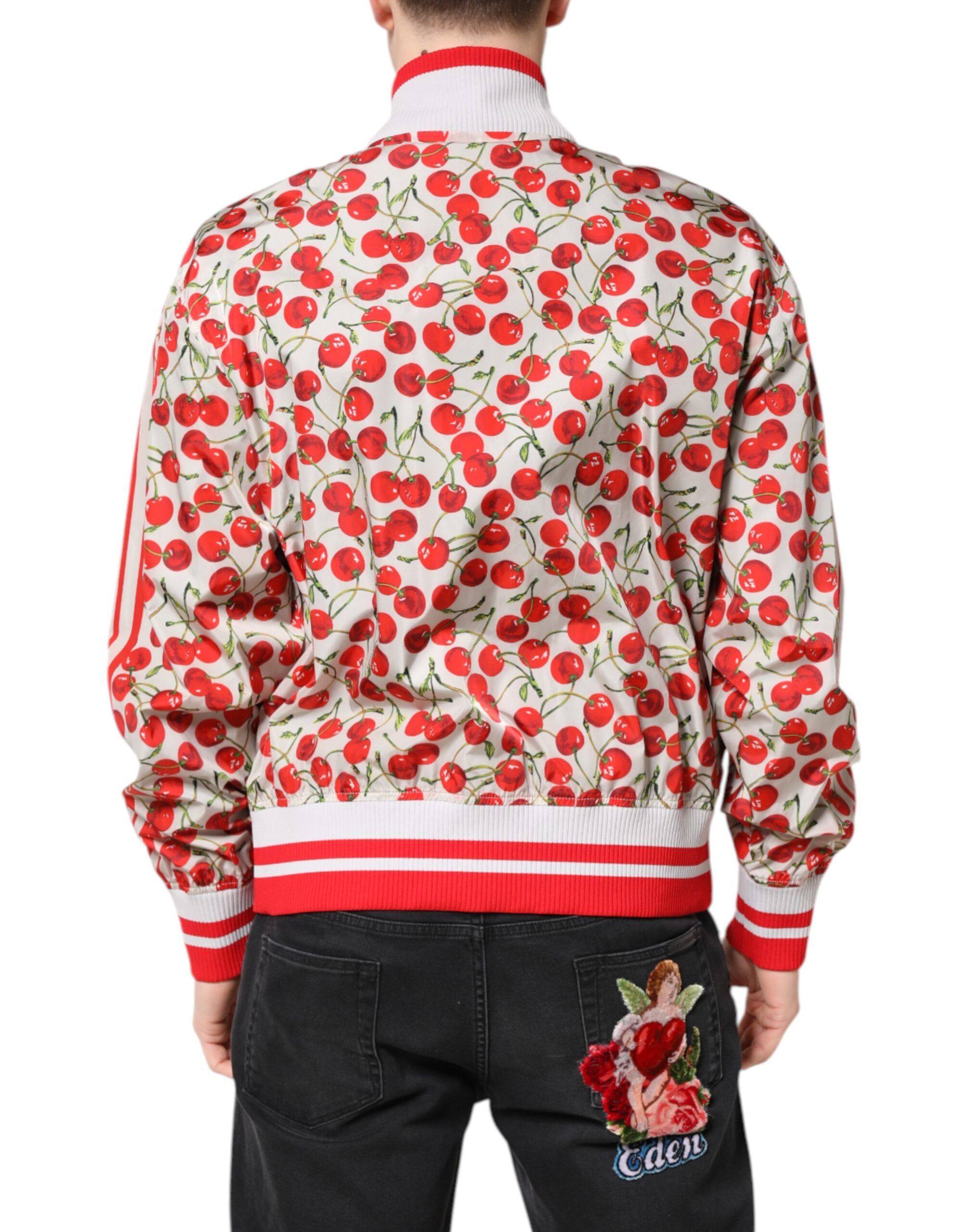 White Cherry Print Full Zip Bomber Men's Jacket - Dolce & Gabbana - Modalova