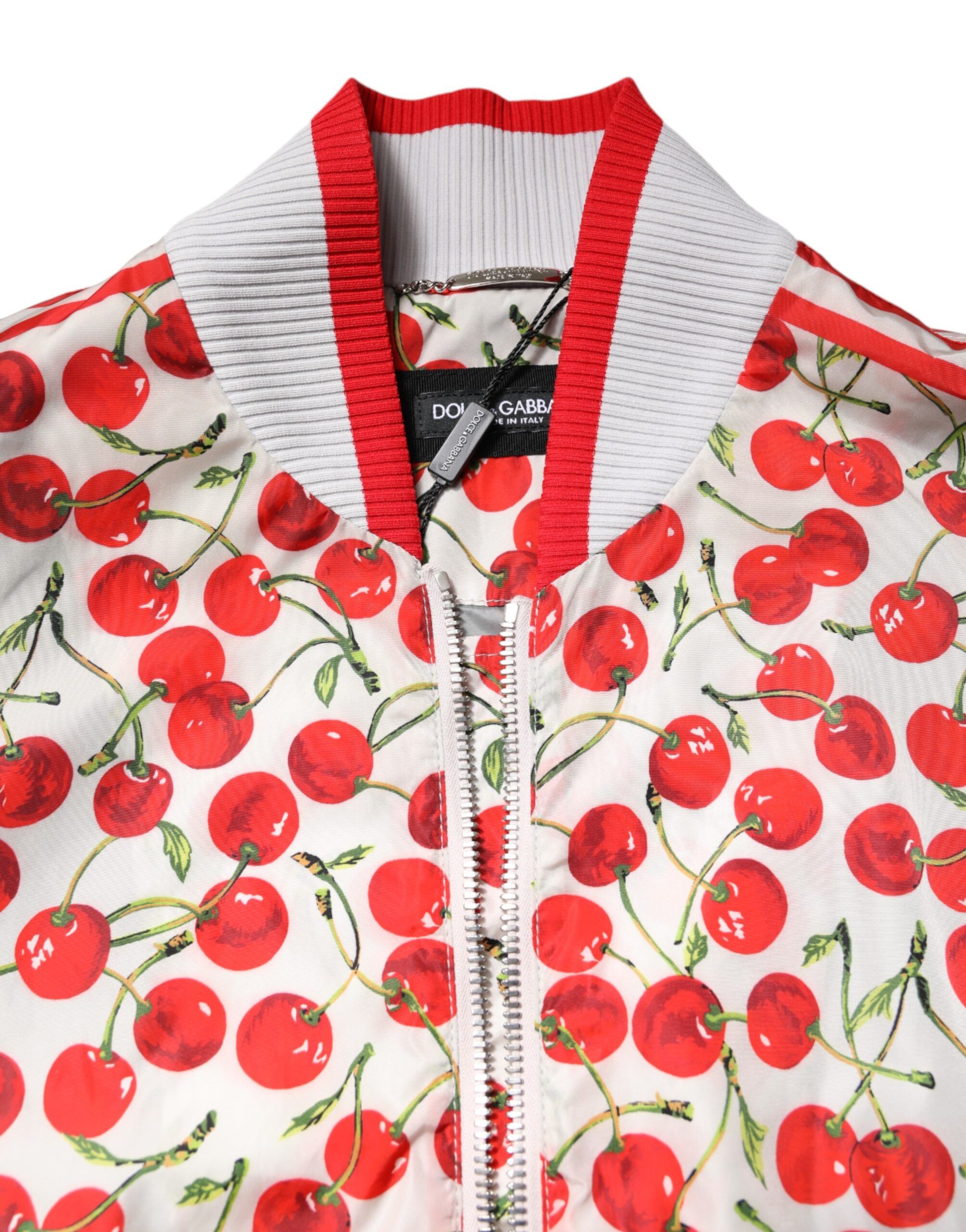 White Cherry Print Full Zip Bomber Men's Jacket - Dolce & Gabbana - Modalova