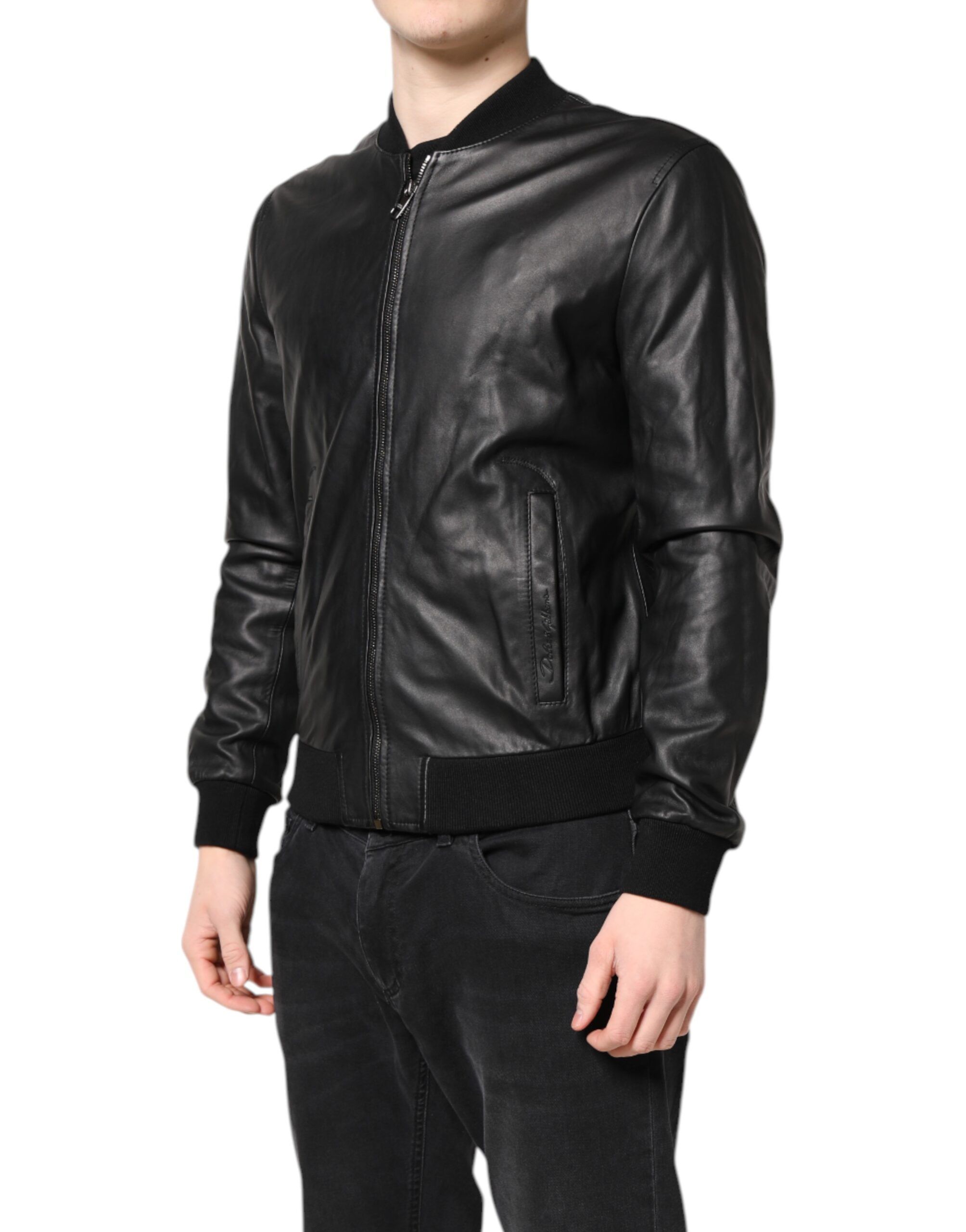 Lambskin Leather Full Zip Biker Men's Jacket (Pre-Owned) - Dolce & Gabbana - Modalova
