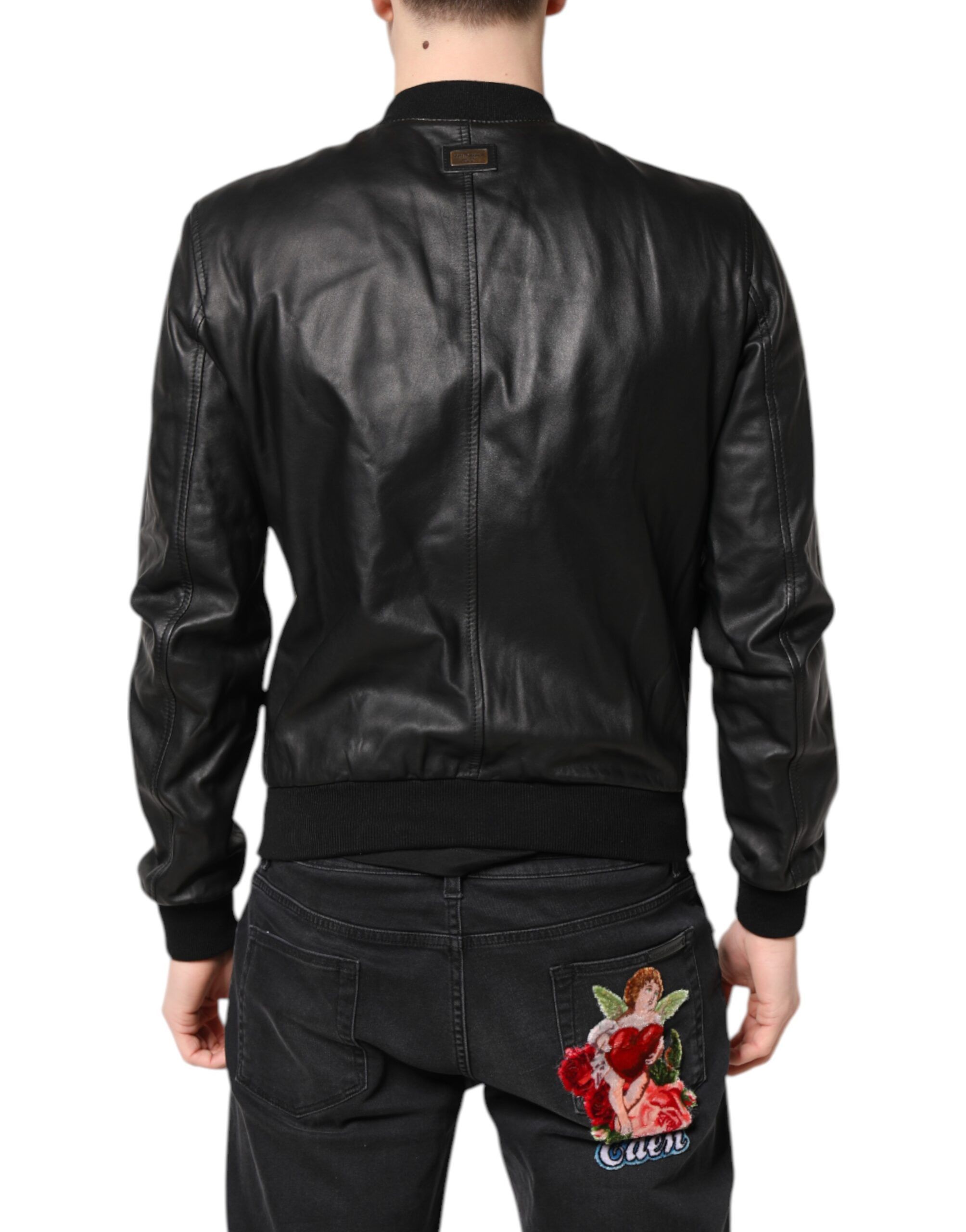Lambskin Leather Full Zip Biker Men's Jacket (Pre-Owned) - Dolce & Gabbana - Modalova