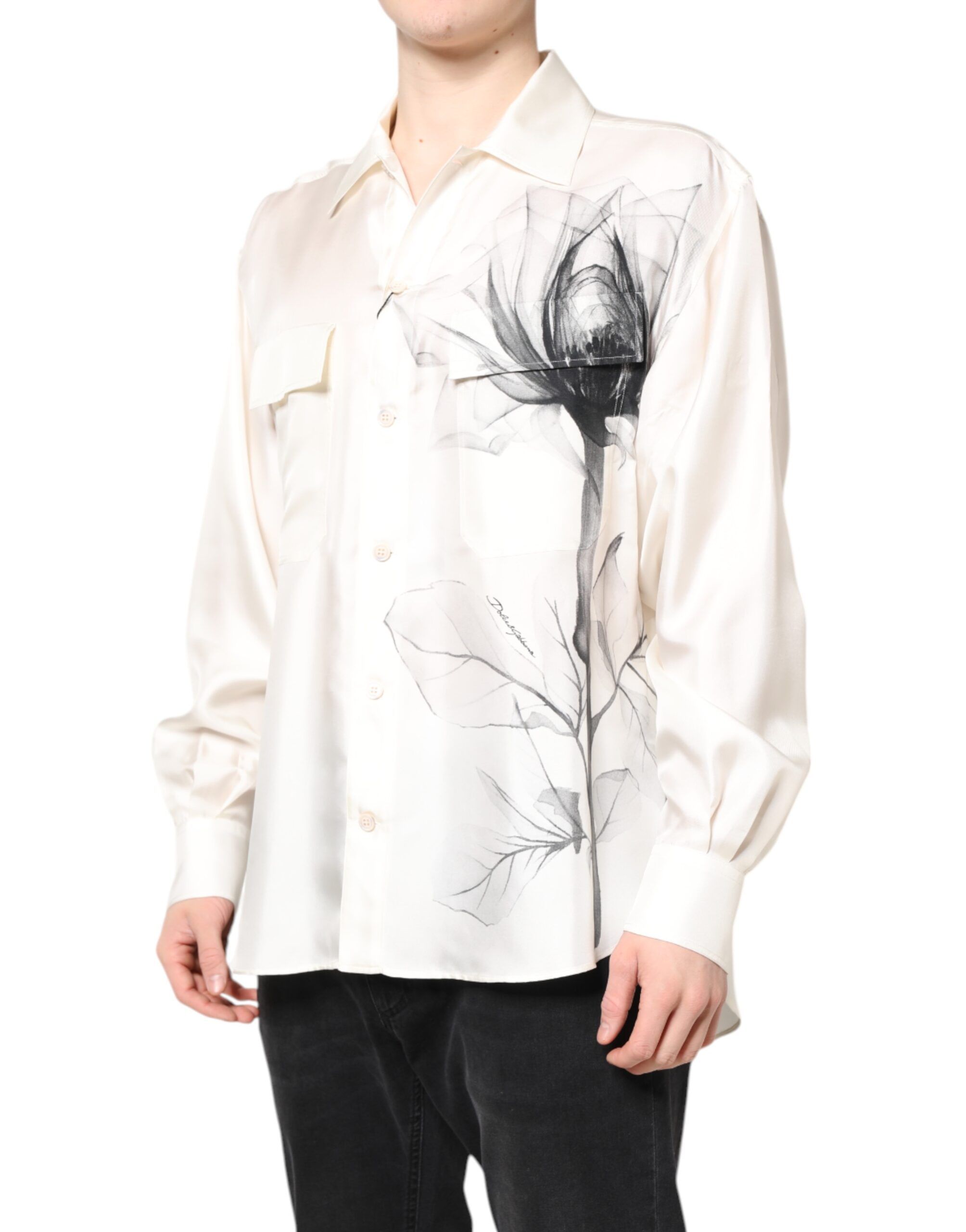 Ivory Silk Long Sleeves Men Casual Men's Shirt - Dolce & Gabbana - Modalova