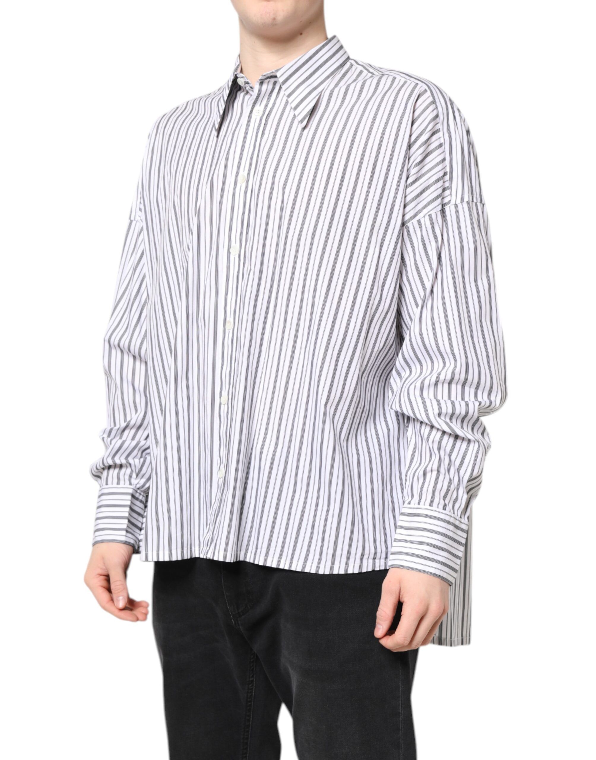 White Black Stripe Button Down Casual Men's Shirt - Dolce & Gabbana - Modalova