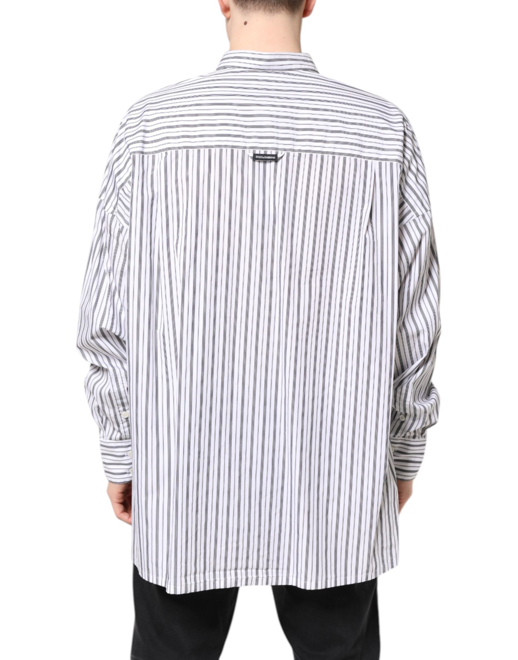 White Black Stripe Button Down Casual Men's Shirt - Dolce & Gabbana - Modalova