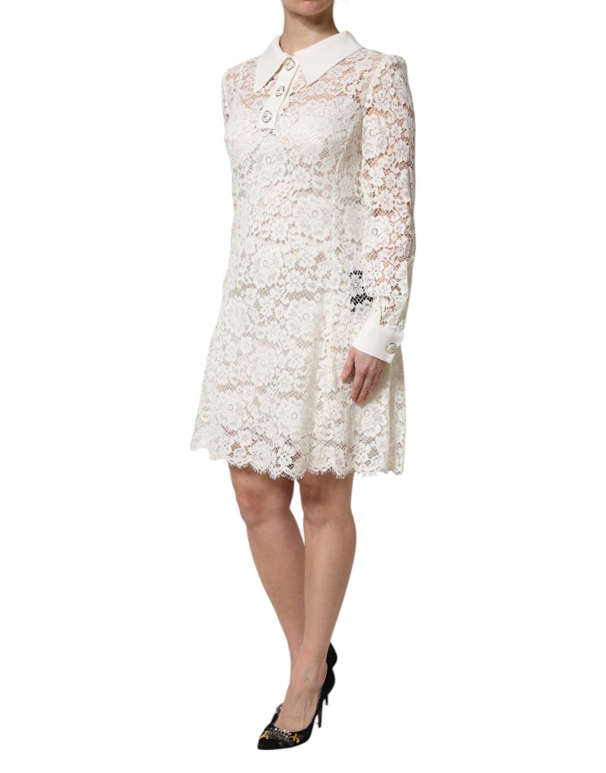 White Floral Lace Long Sleeves Shift Women's Dress (Pre-Owned) - Dolce & Gabbana - Modalova