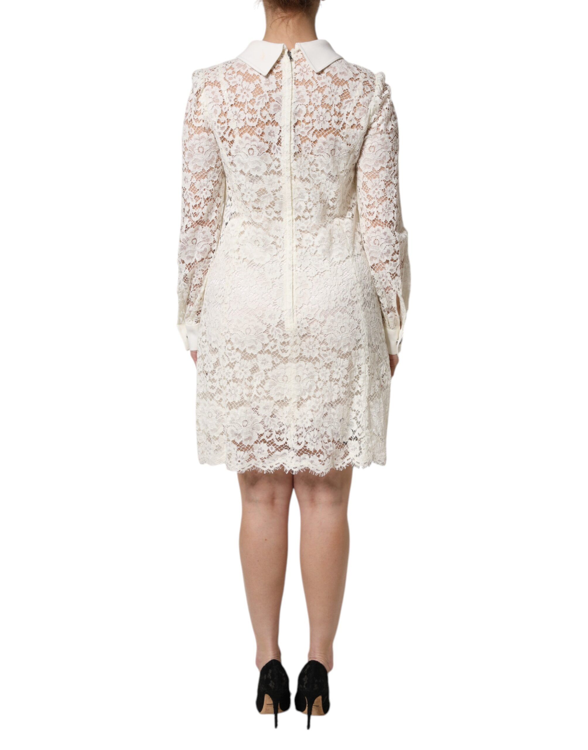 White Floral Lace Long Sleeves Shift Women's Dress (Pre-Owned) - Dolce & Gabbana - Modalova