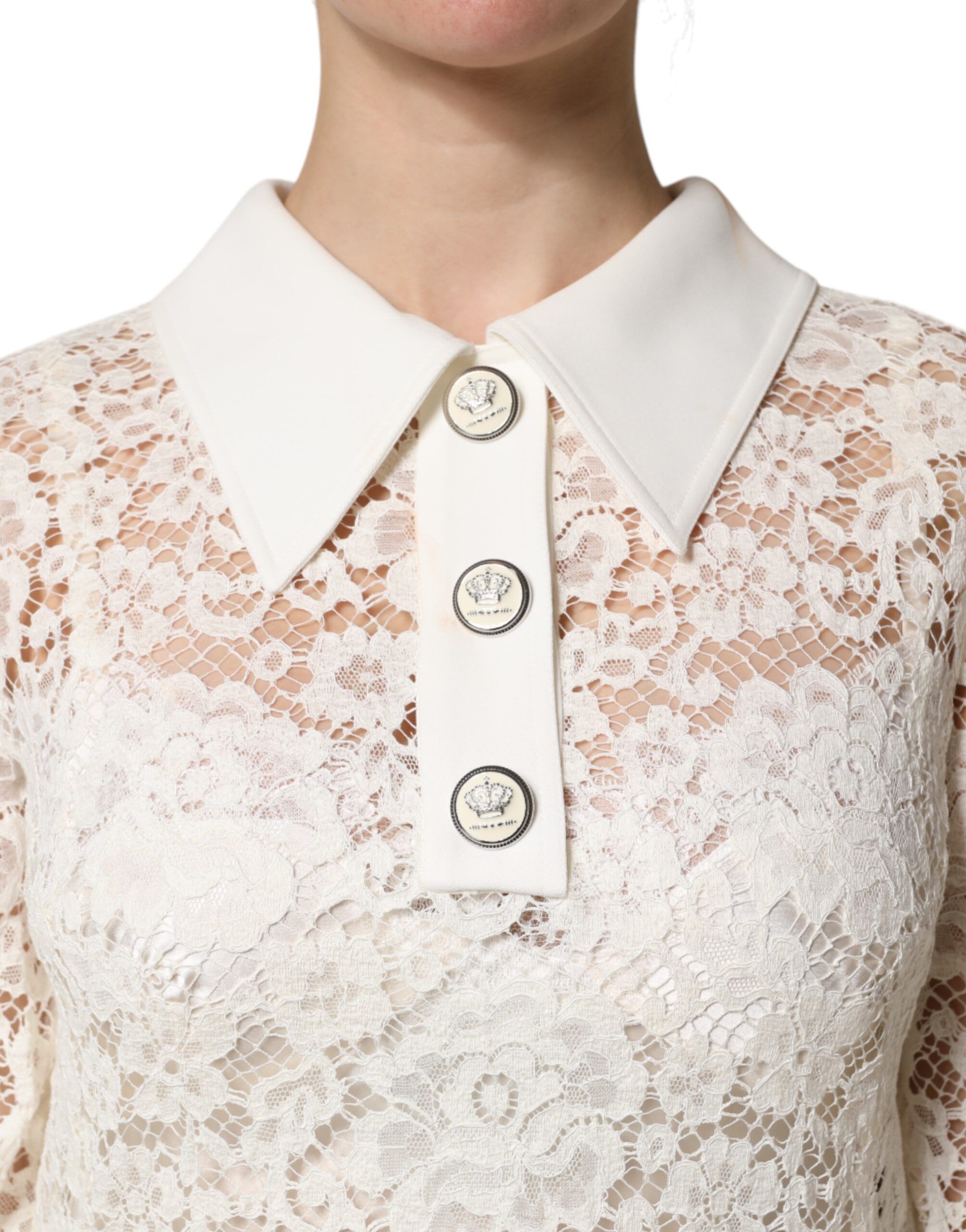 White Floral Lace Long Sleeves Shift Women's Dress (Pre-Owned) - Dolce & Gabbana - Modalova