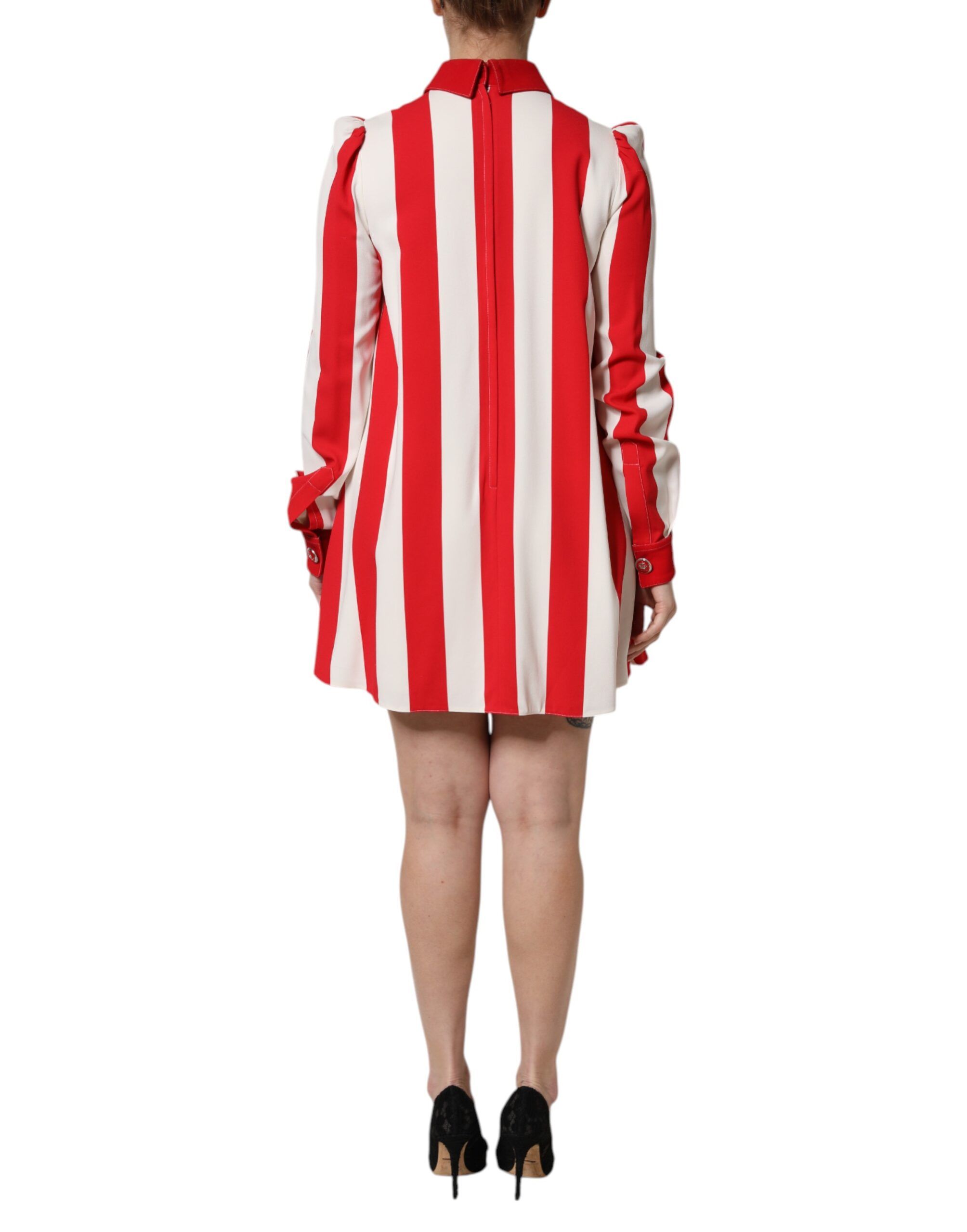 White Red Stripes Long Sleeves Mini Women's Dress - Dolce & Gabbana - Modalova